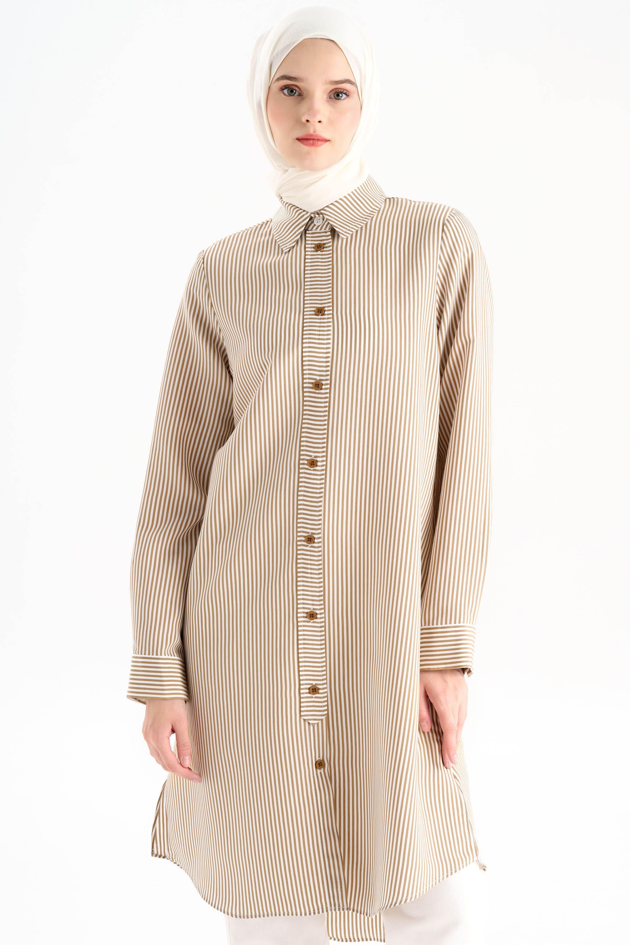 Düğme Detaylı Patlı Tunik - Camel TUGBA