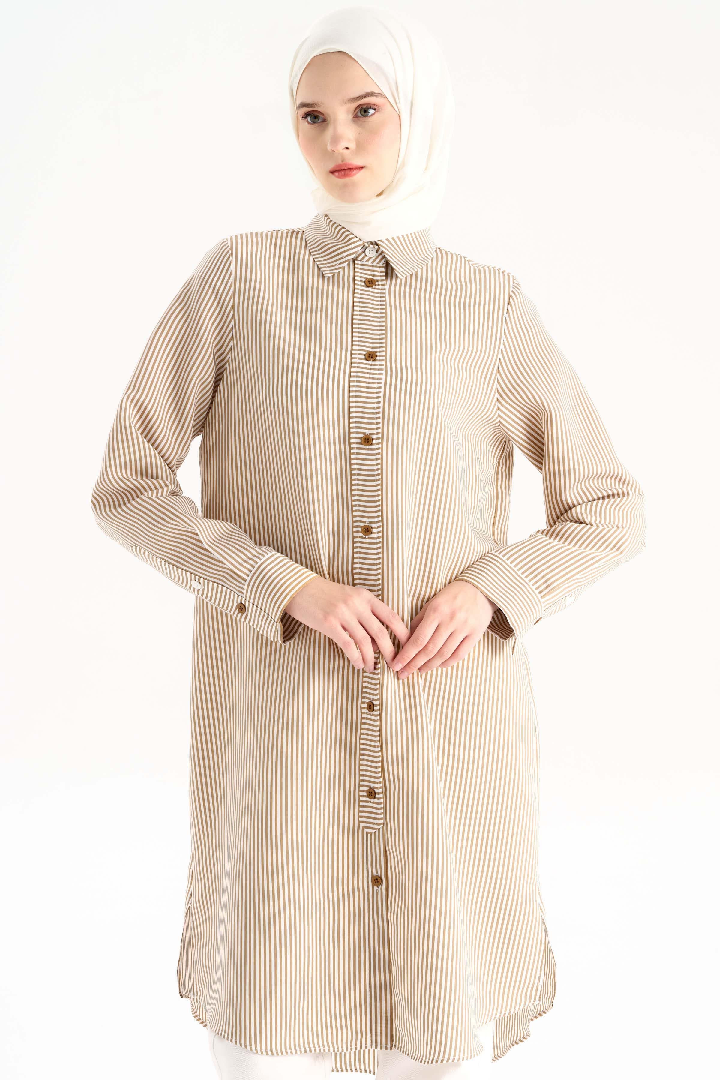 Düğme Detaylı Patlı Tunik - Camel TUGBA