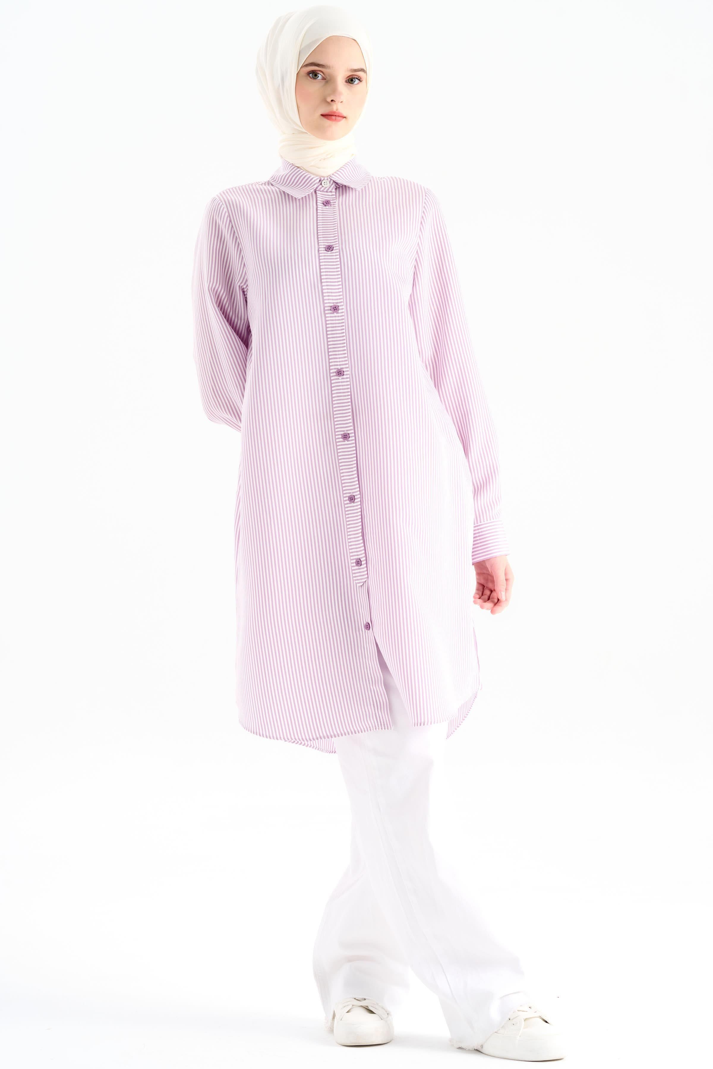 Düğme Detaylı Patlı Tunik - Lila TUGBA