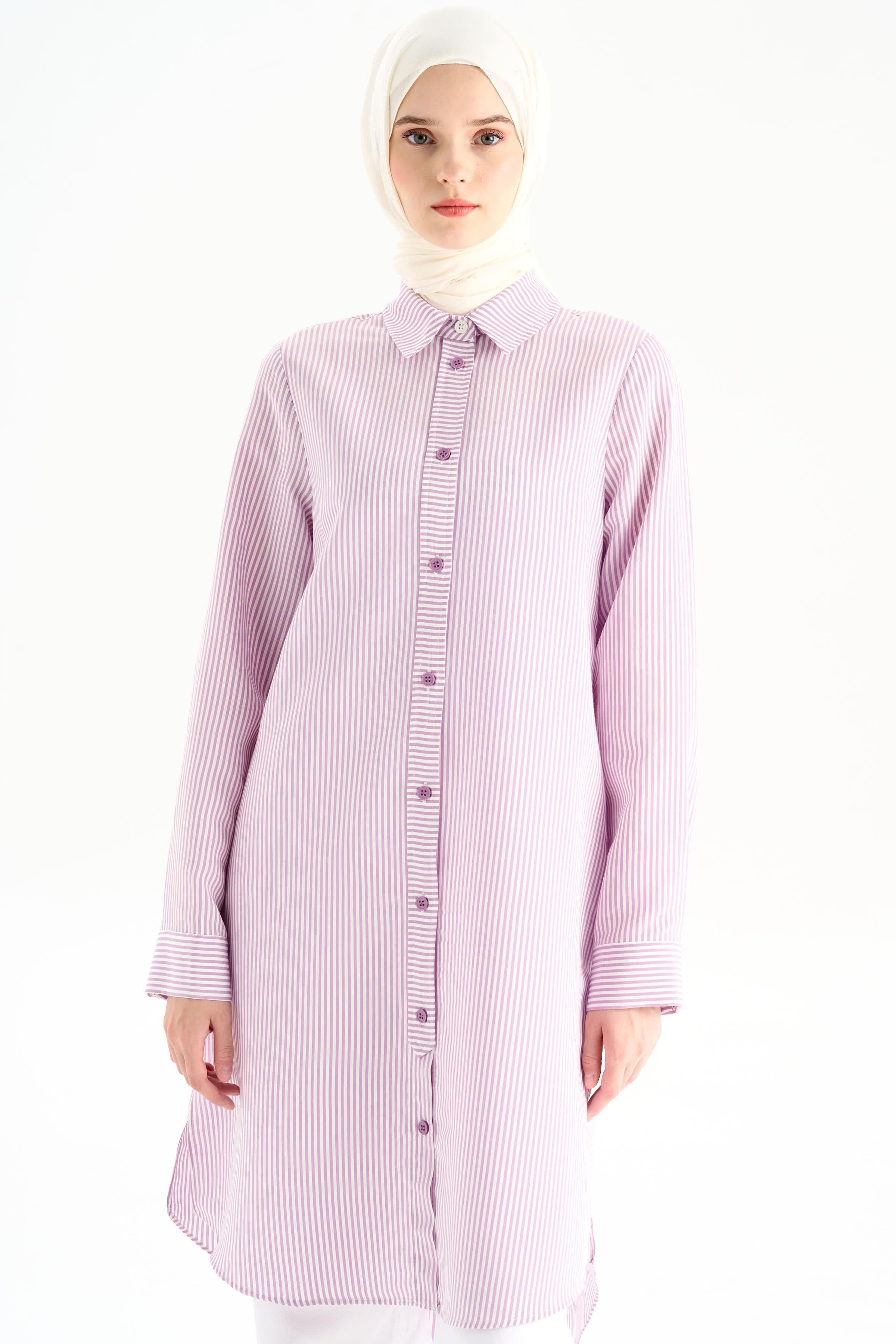 Düğme Detaylı Patlı Tunik - Lila TUGBA