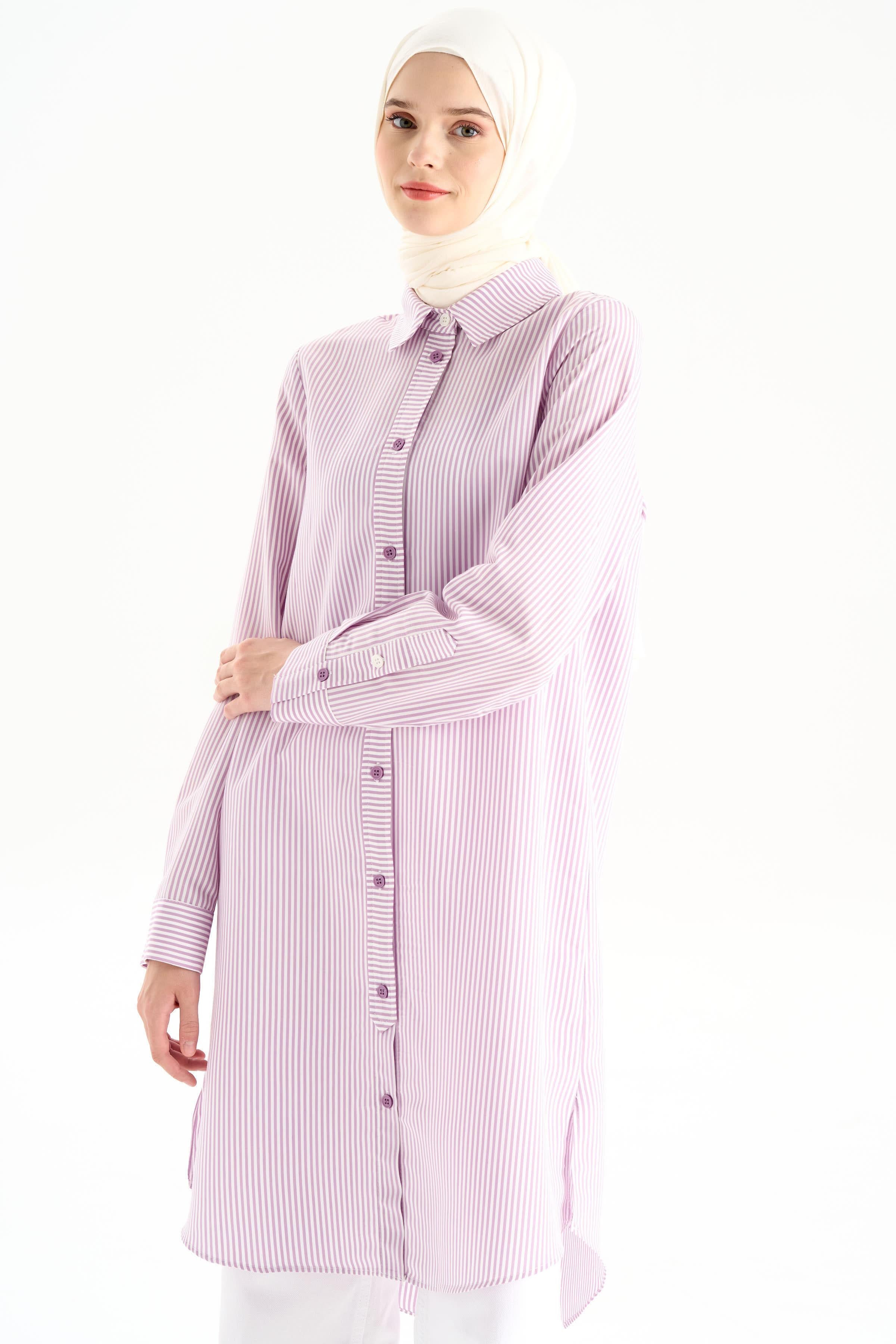 Düğme Detaylı Patlı Tunik - Lila TUGBA