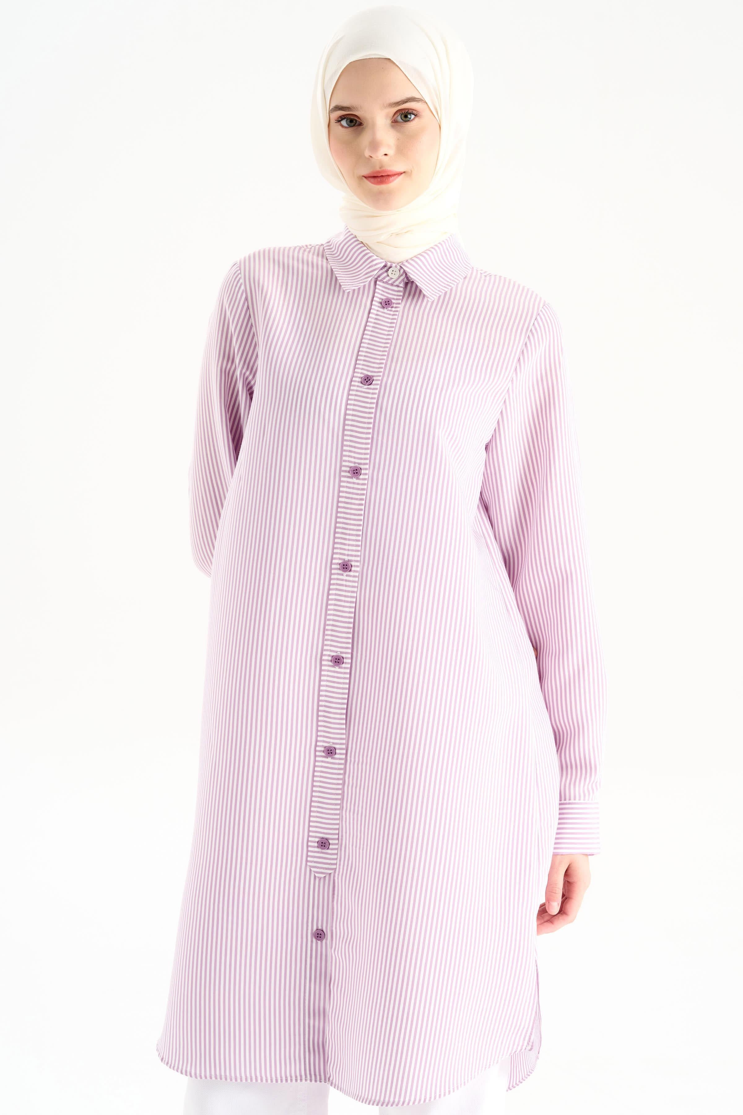 Düğme Detaylı Patlı Tunik - Lila TUGBA