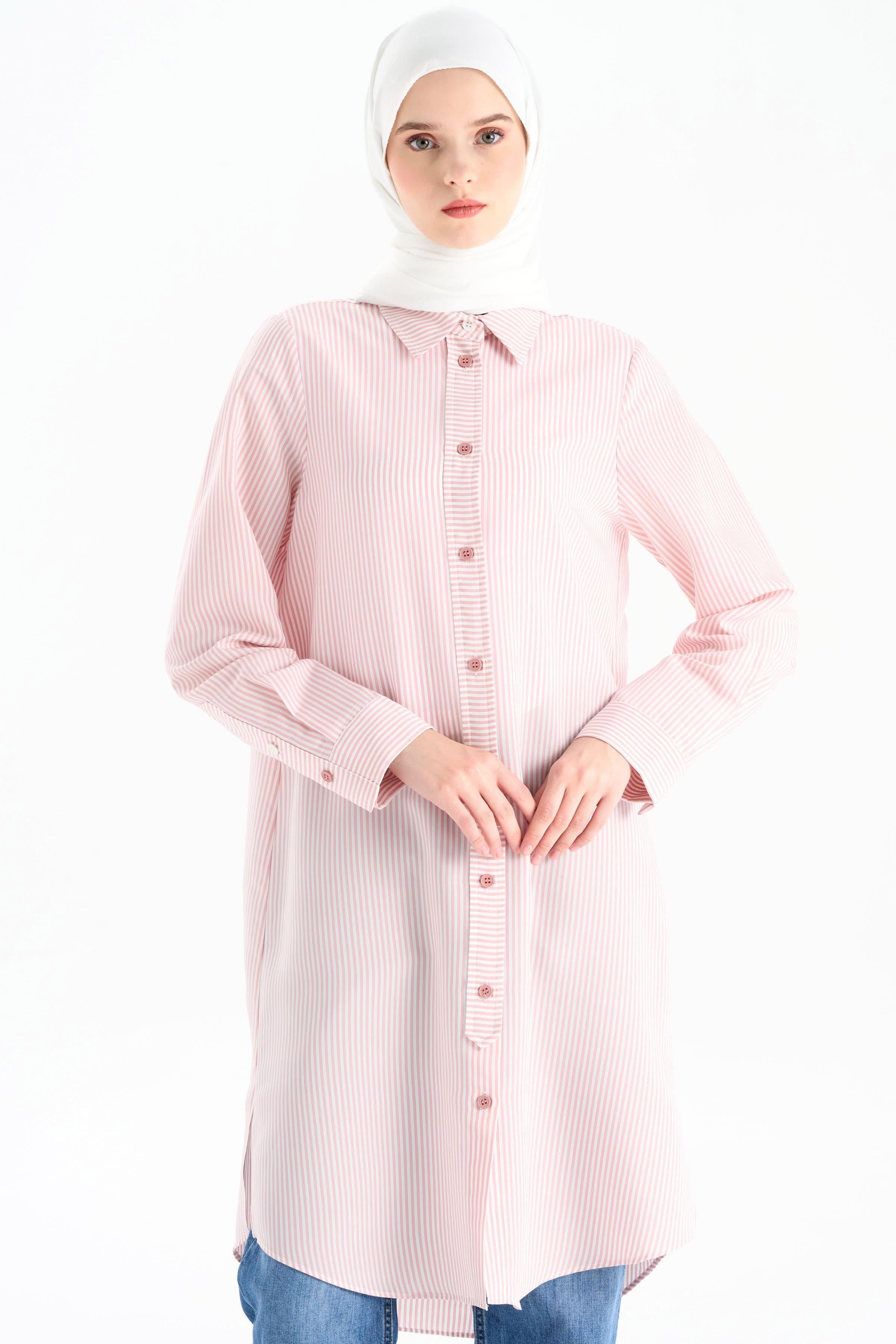 Düğme Detaylı Patlı Tunik - Pudra TUGBA