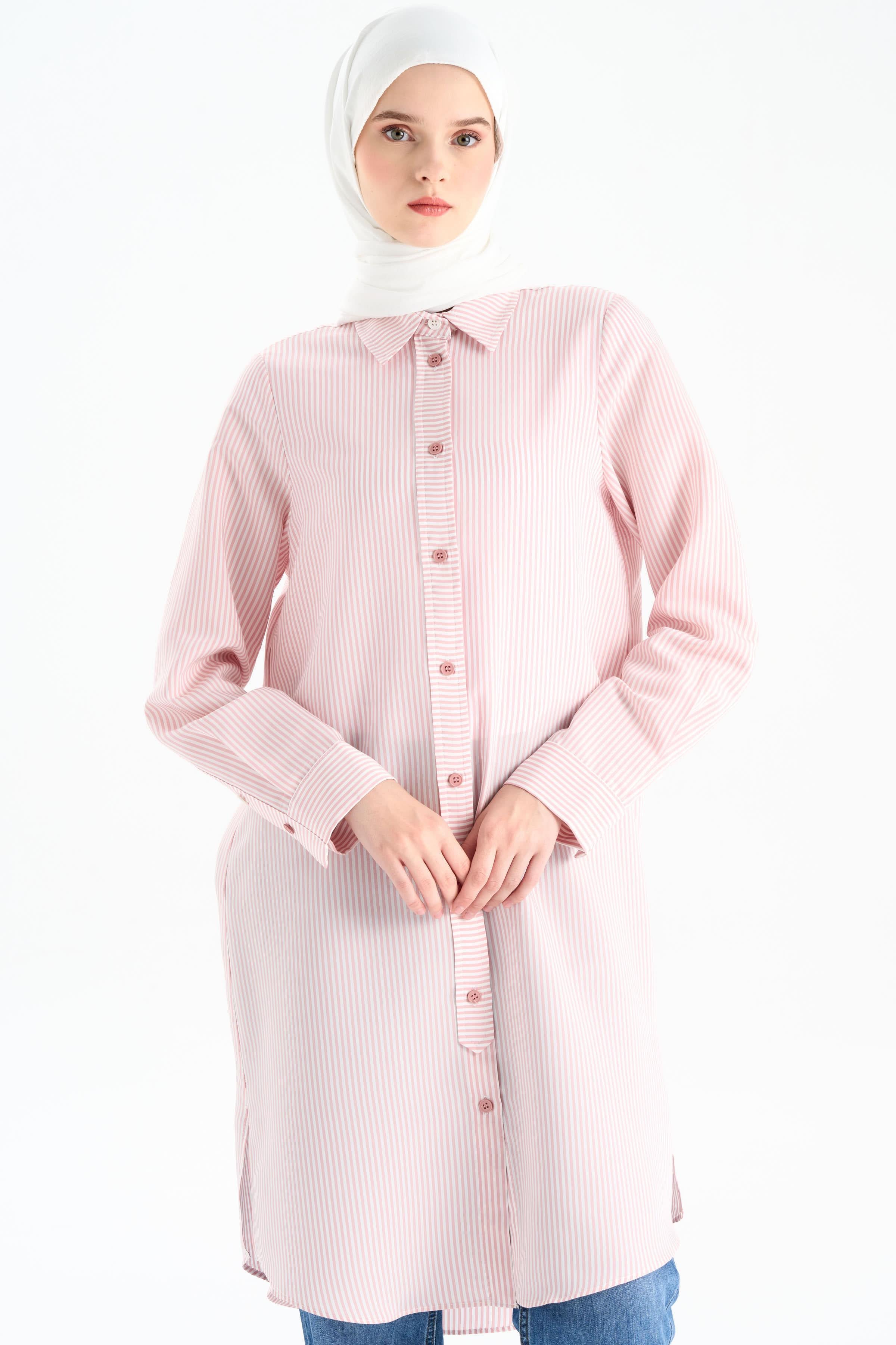 Düğme Detaylı Patlı Tunik - Pudra TUGBA