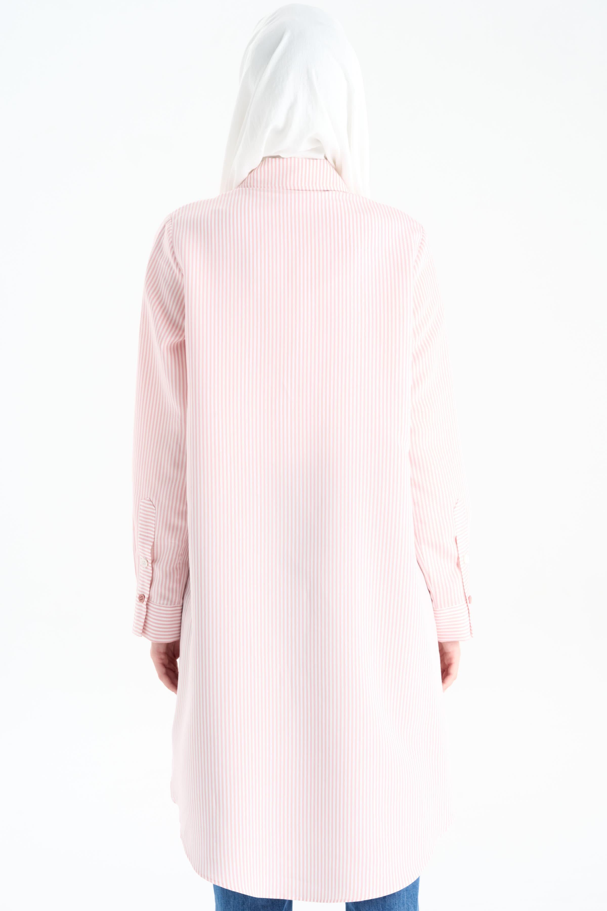 Düğme Detaylı Patlı Tunik - Pudra TUGBA