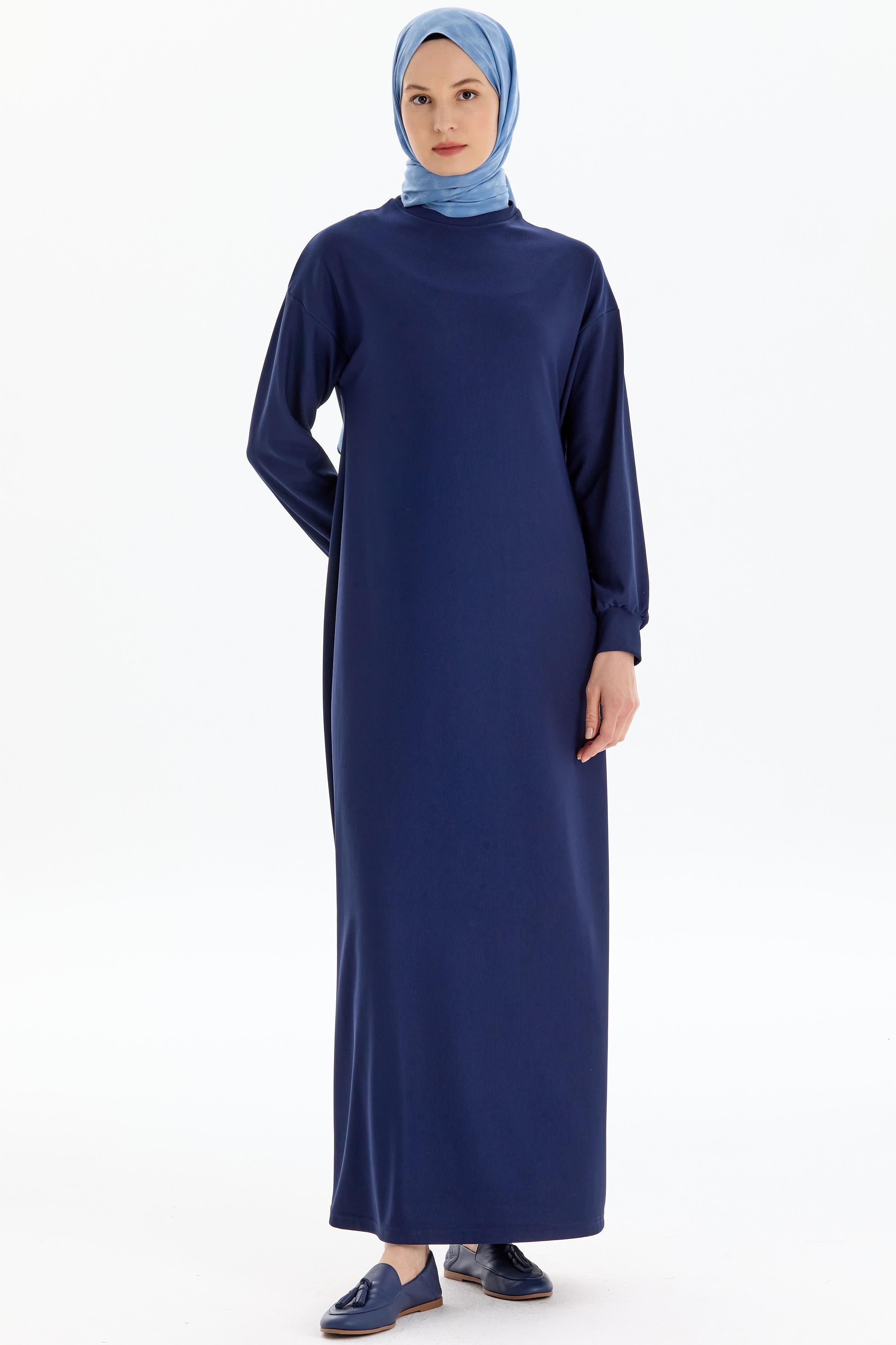 Düşük Kol Örme Elbise - Lacivert TUGBA