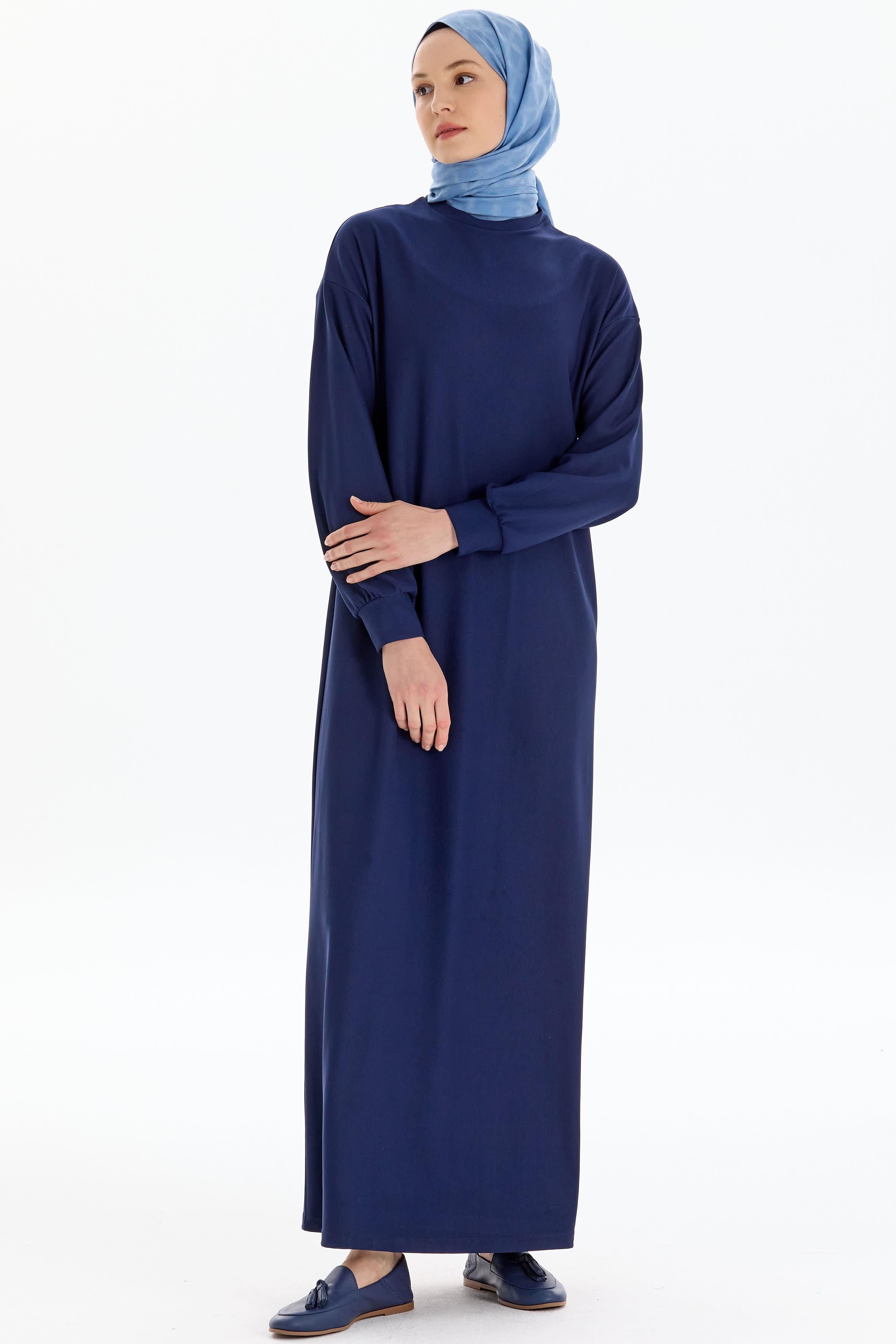 Düşük Kol Örme Elbise - Lacivert TUGBA