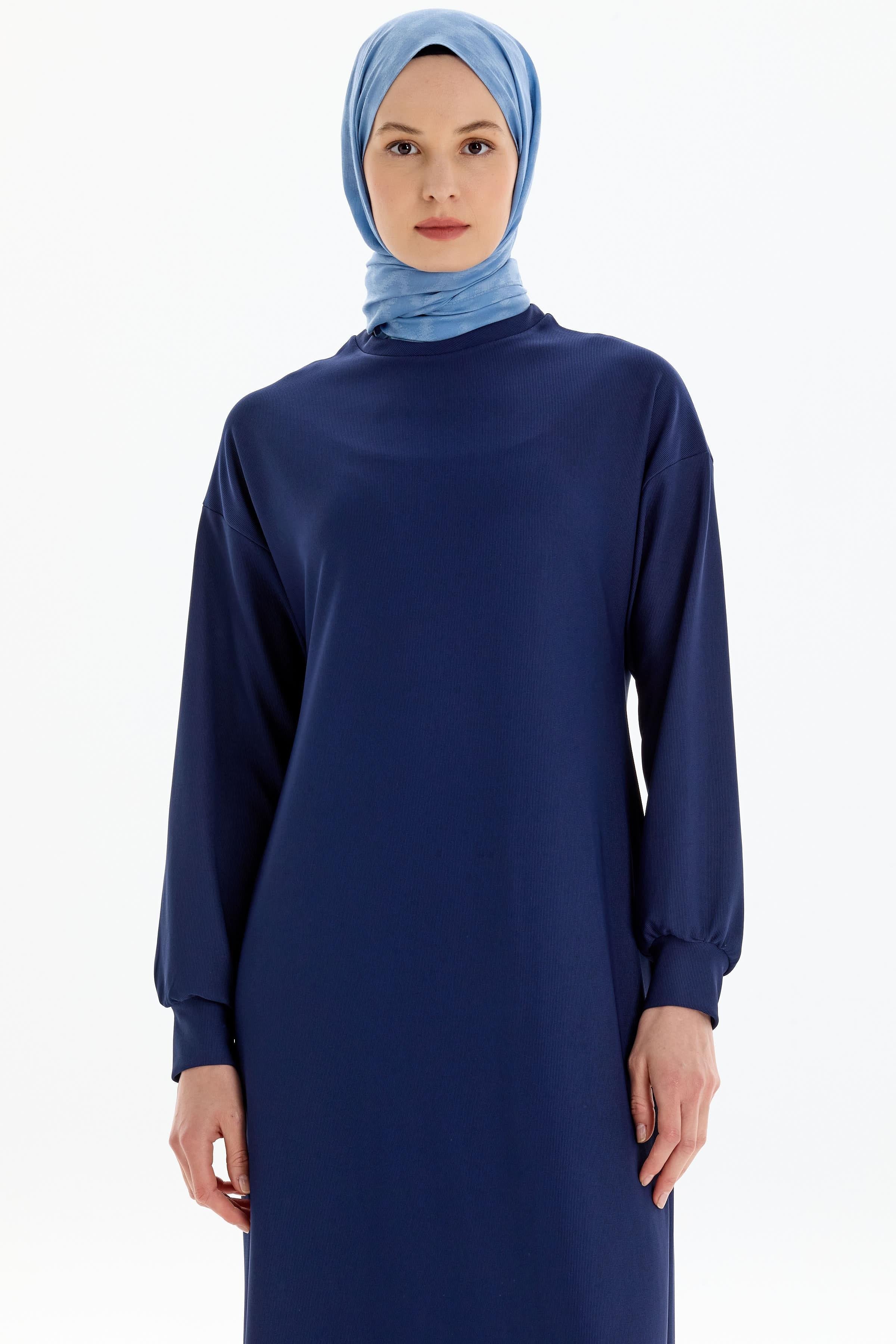 Düşük Kol Örme Elbise - Lacivert TUGBA