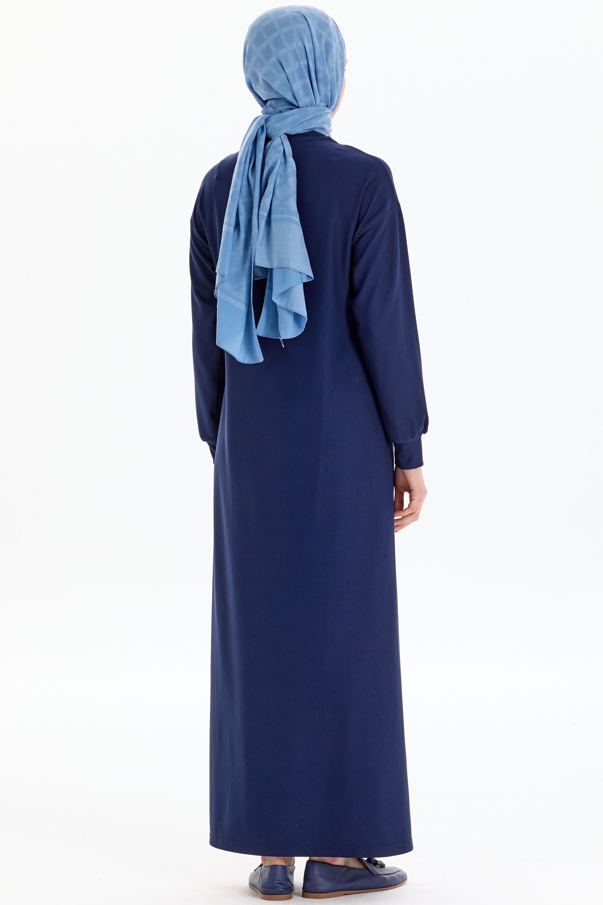 Düşük Kol Örme Elbise - Lacivert TUGBA