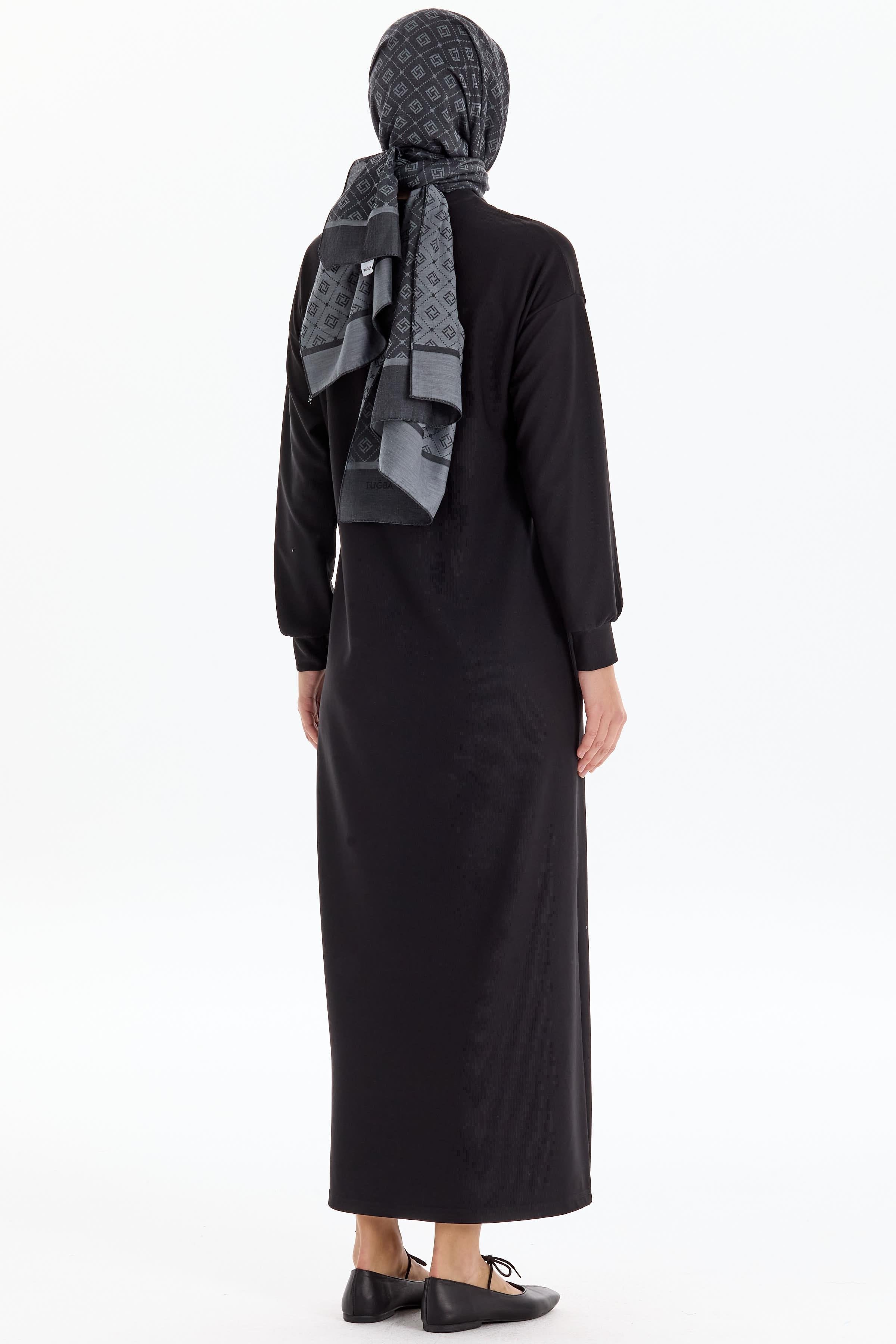 Düşük Kol Örme Elbise - Siyah TUGBA