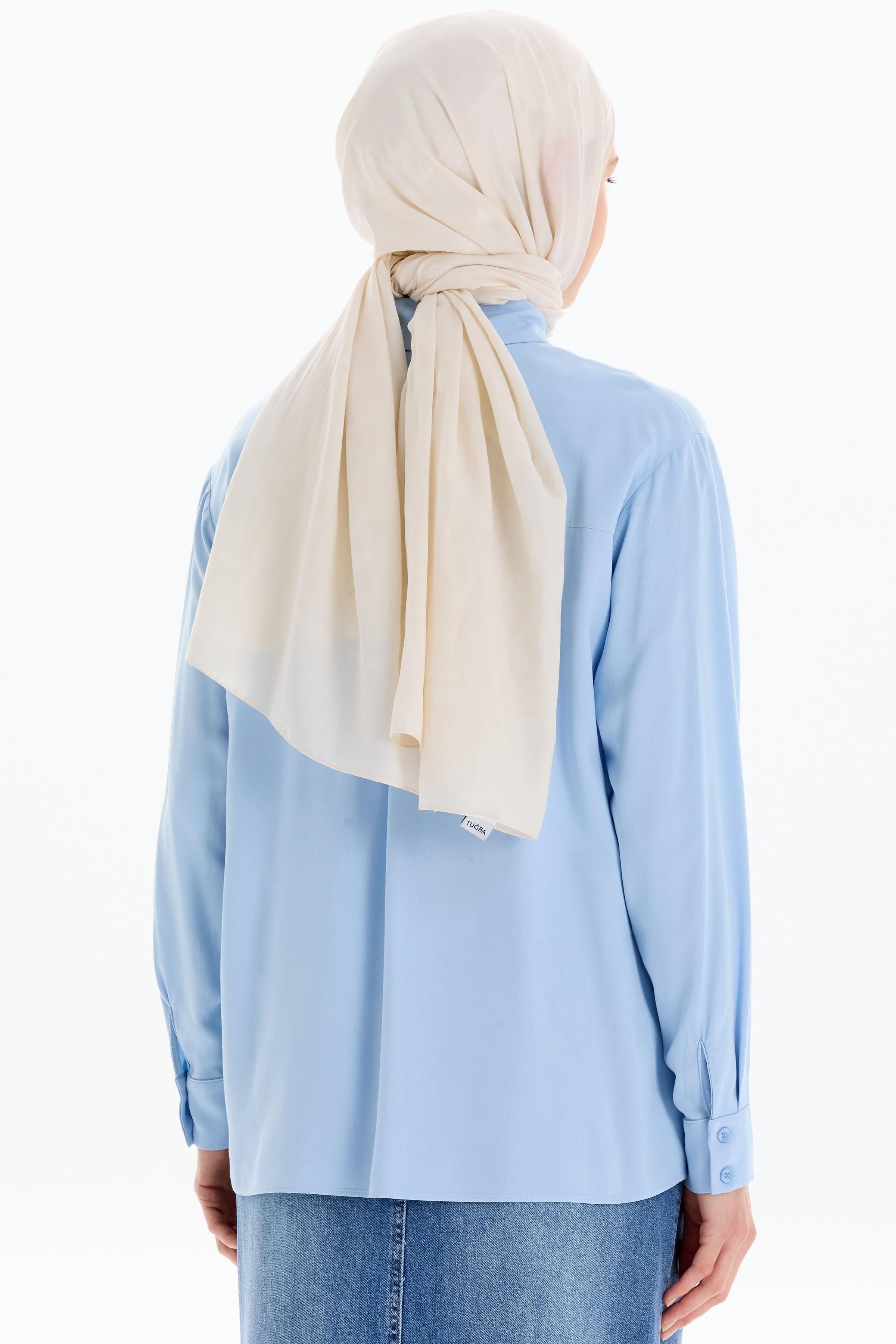 Düşük Kol Viskon Gömlek - Açık Mavi TUGBA