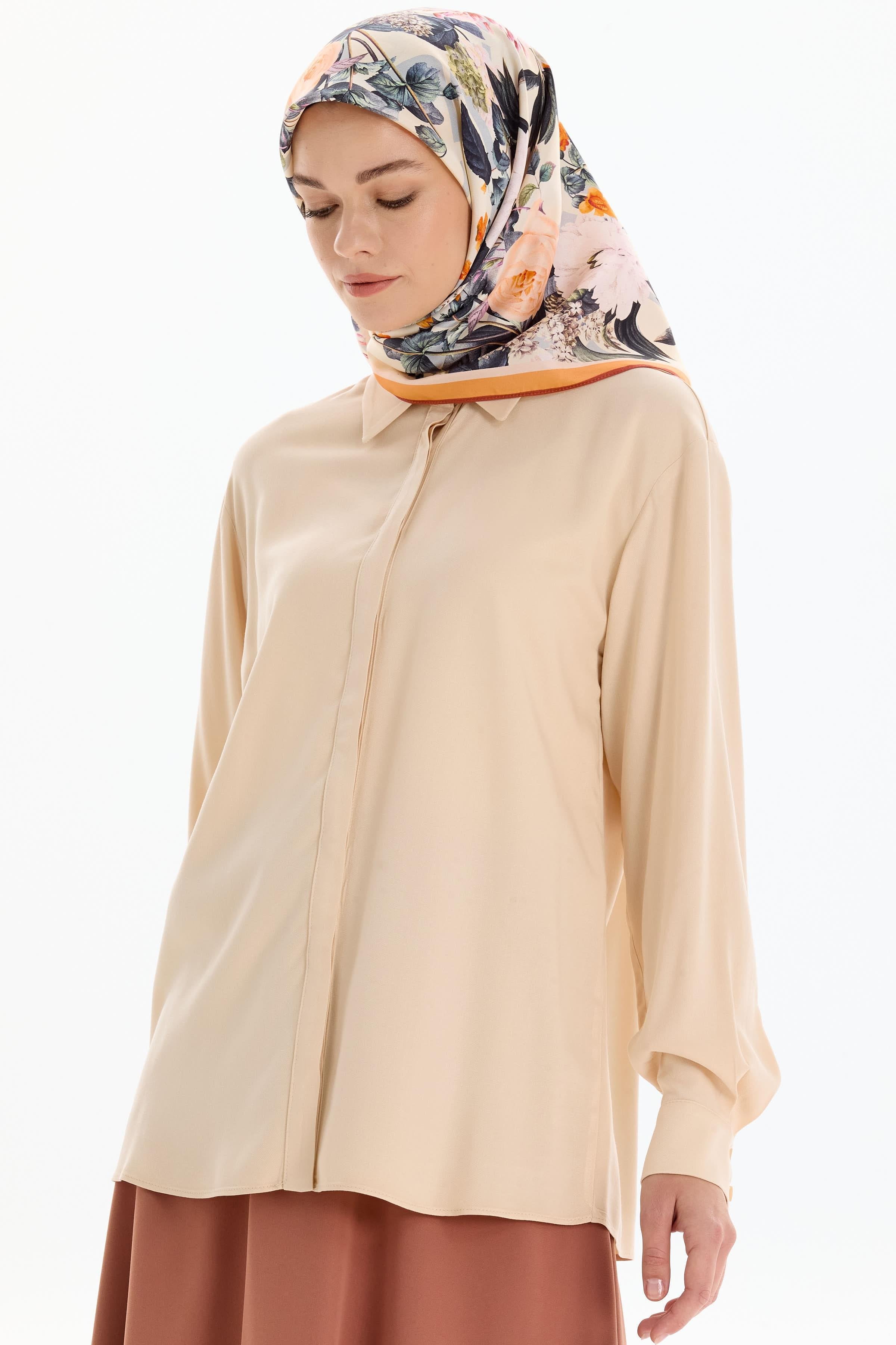 Düşük Kol Viskon Gömlek - Bej TUGBA