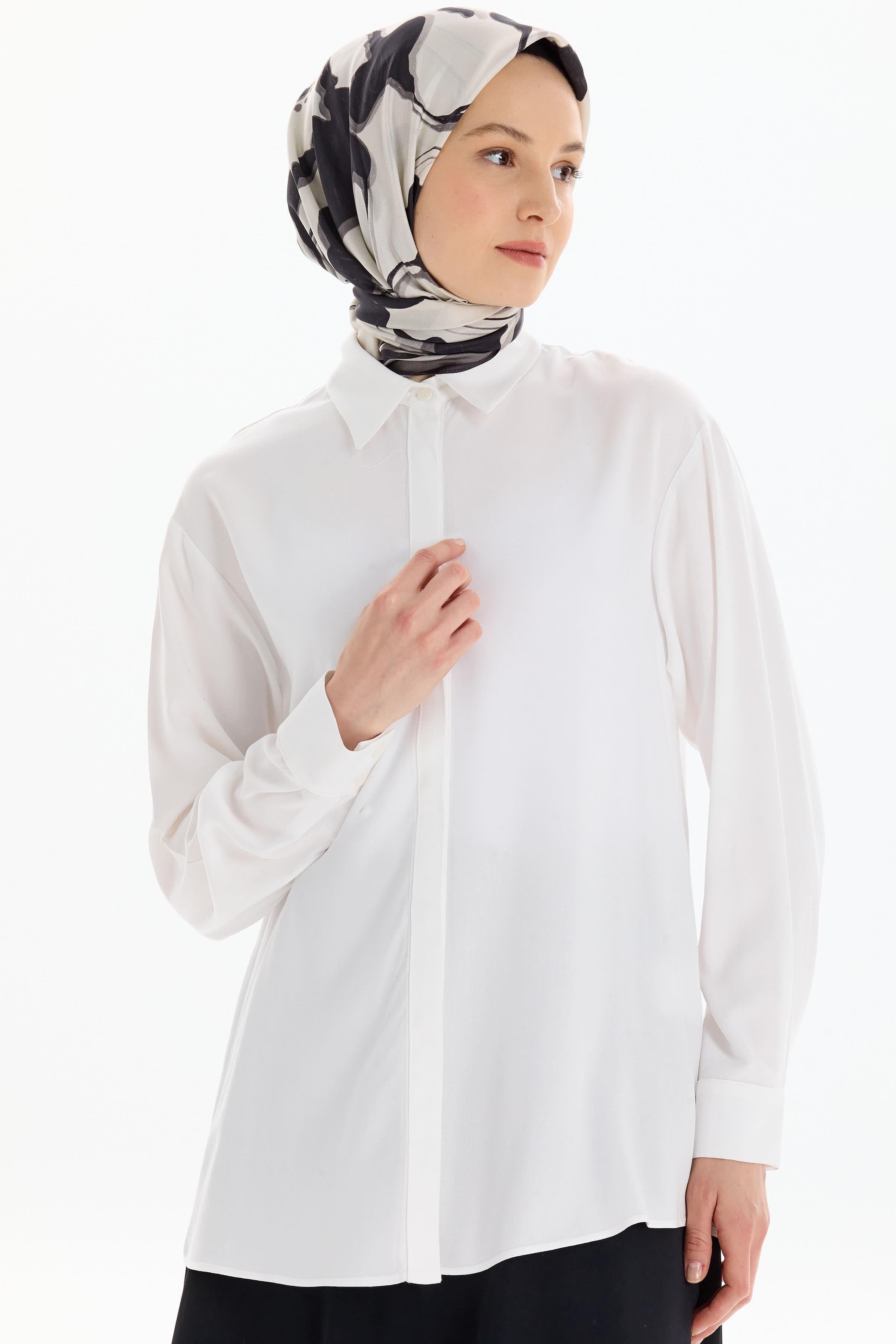 Düşük Kol Viskon Gömlek - Ekru TUGBA