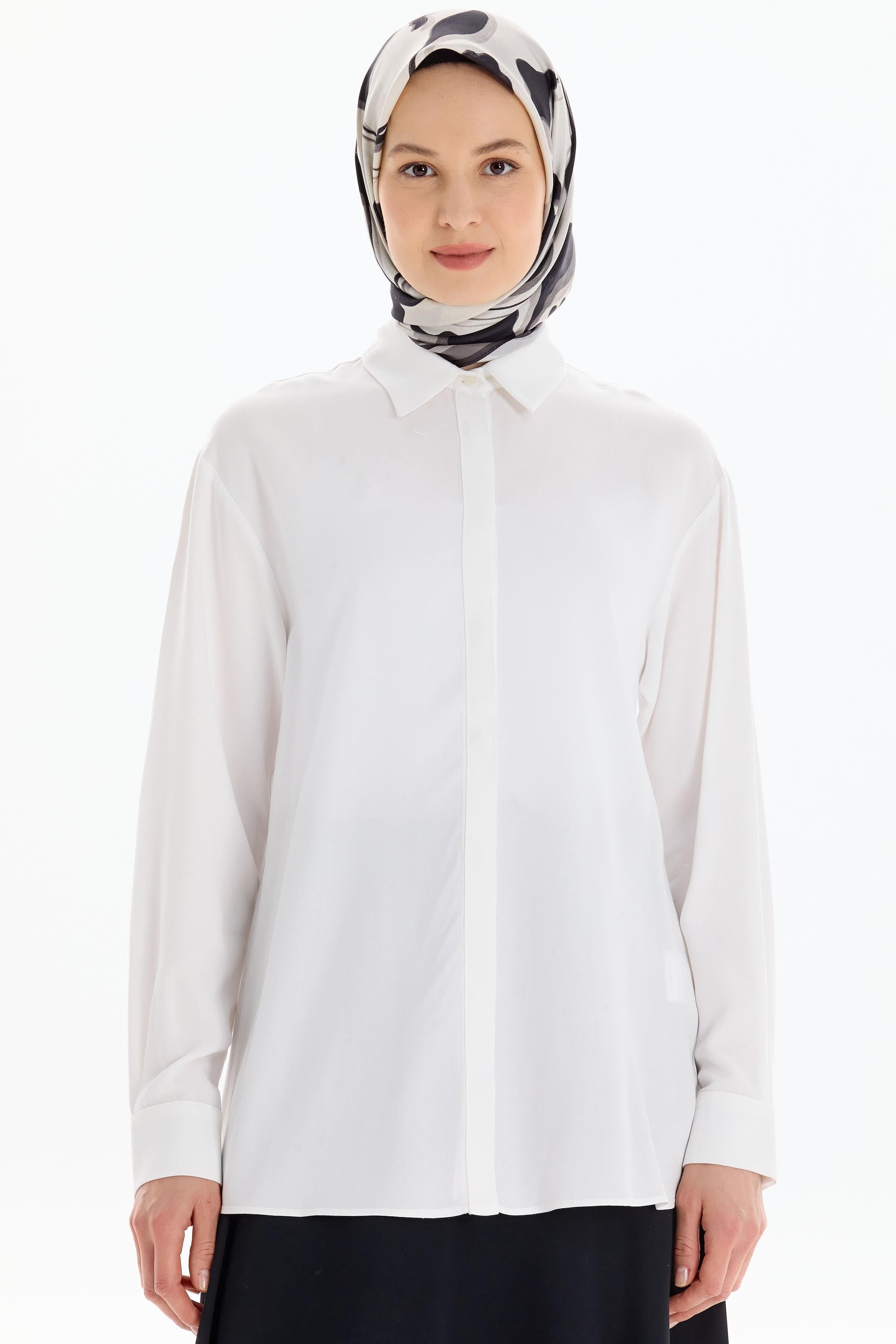 Düşük Kol Viskon Gömlek - Ekru TUGBA