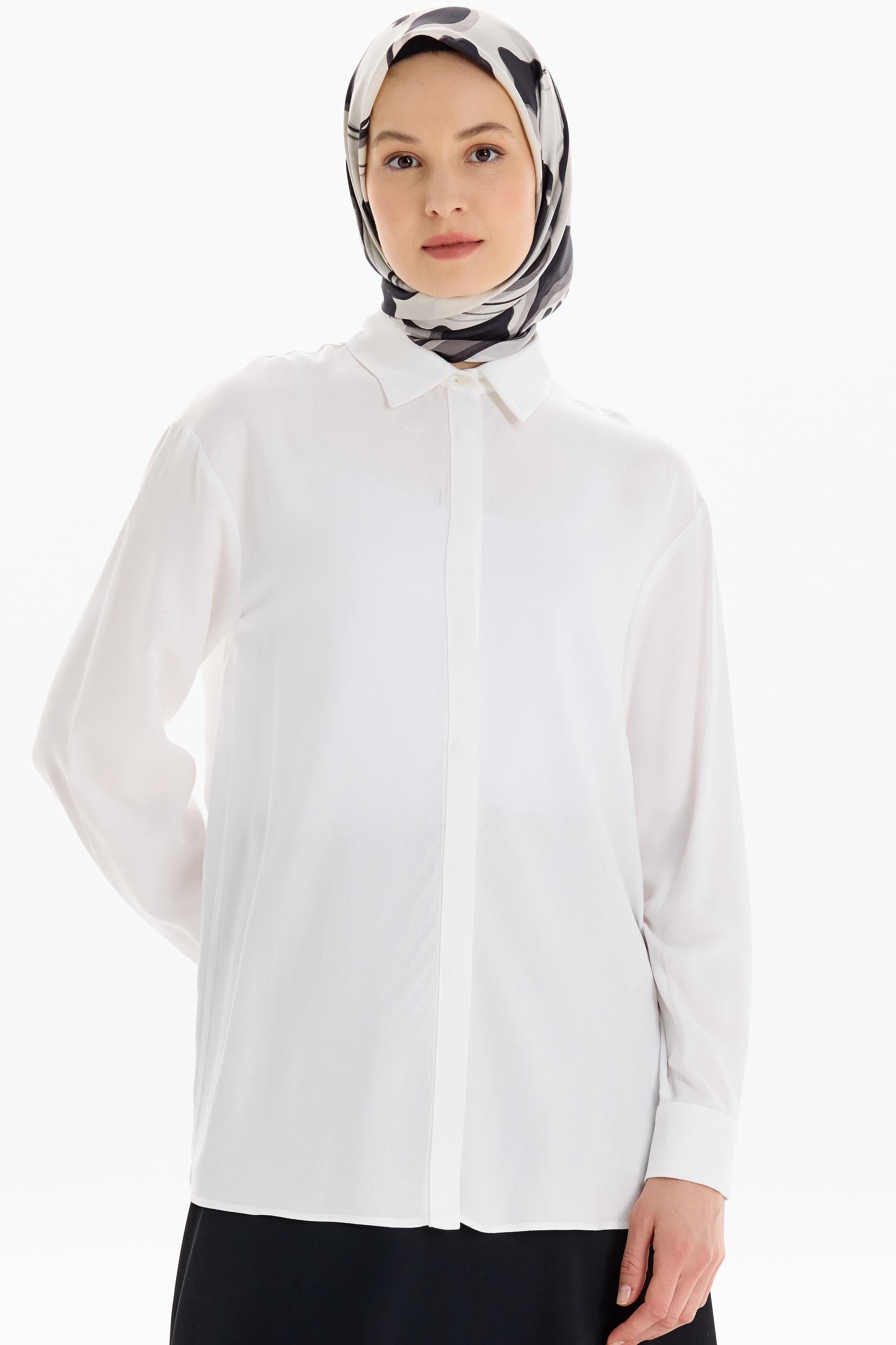 Düşük Kol Viskon Gömlek - Ekru TUGBA