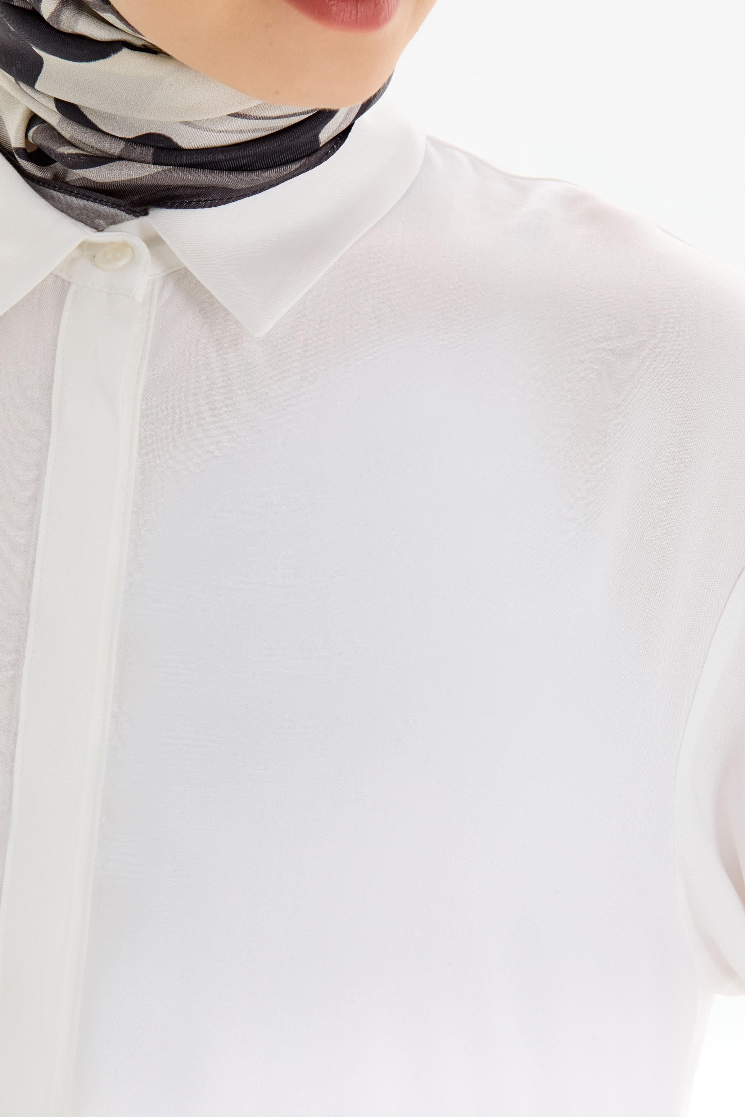 Düşük Kol Viskon Gömlek - Ekru TUGBA