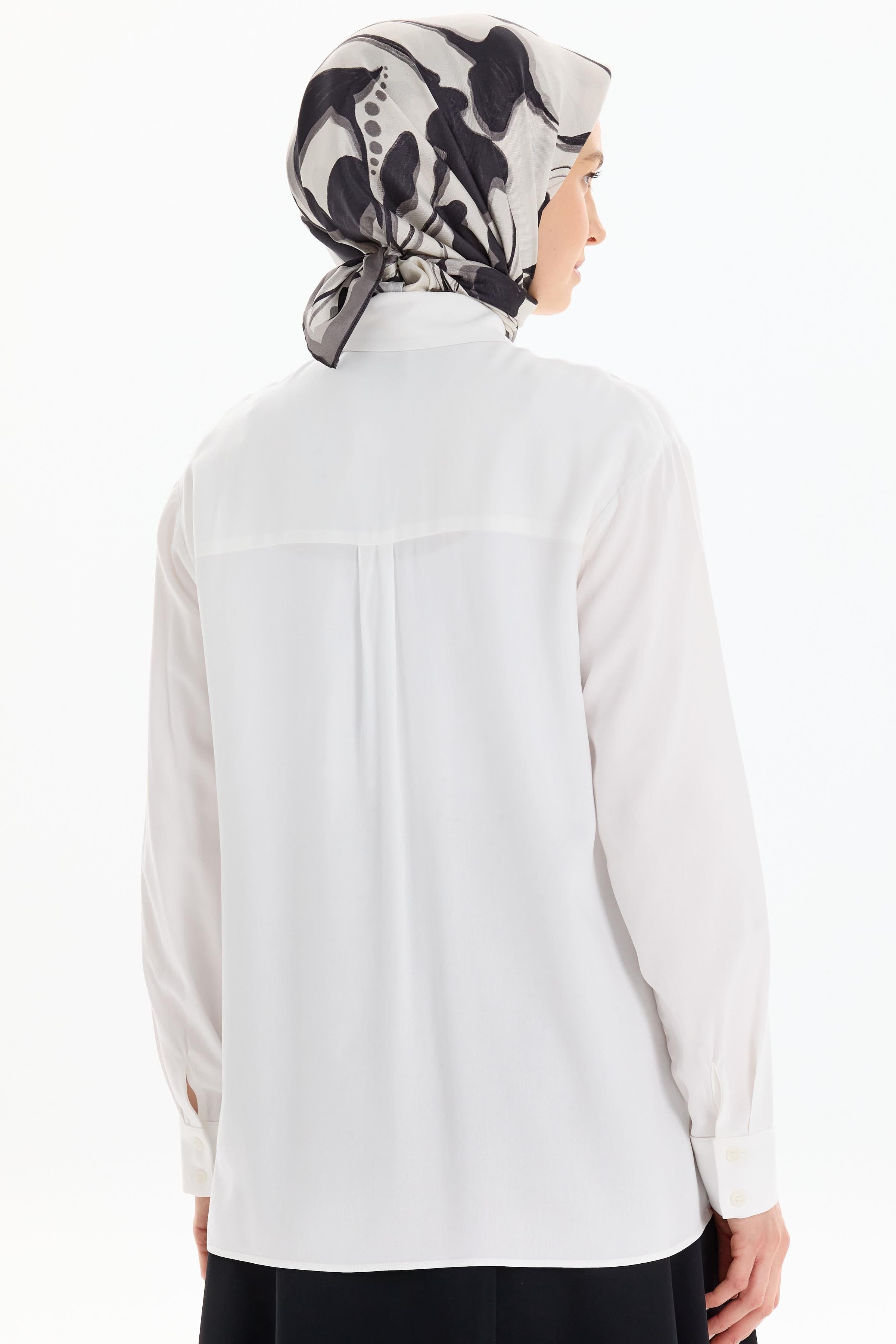 Düşük Kol Viskon Gömlek - Ekru TUGBA