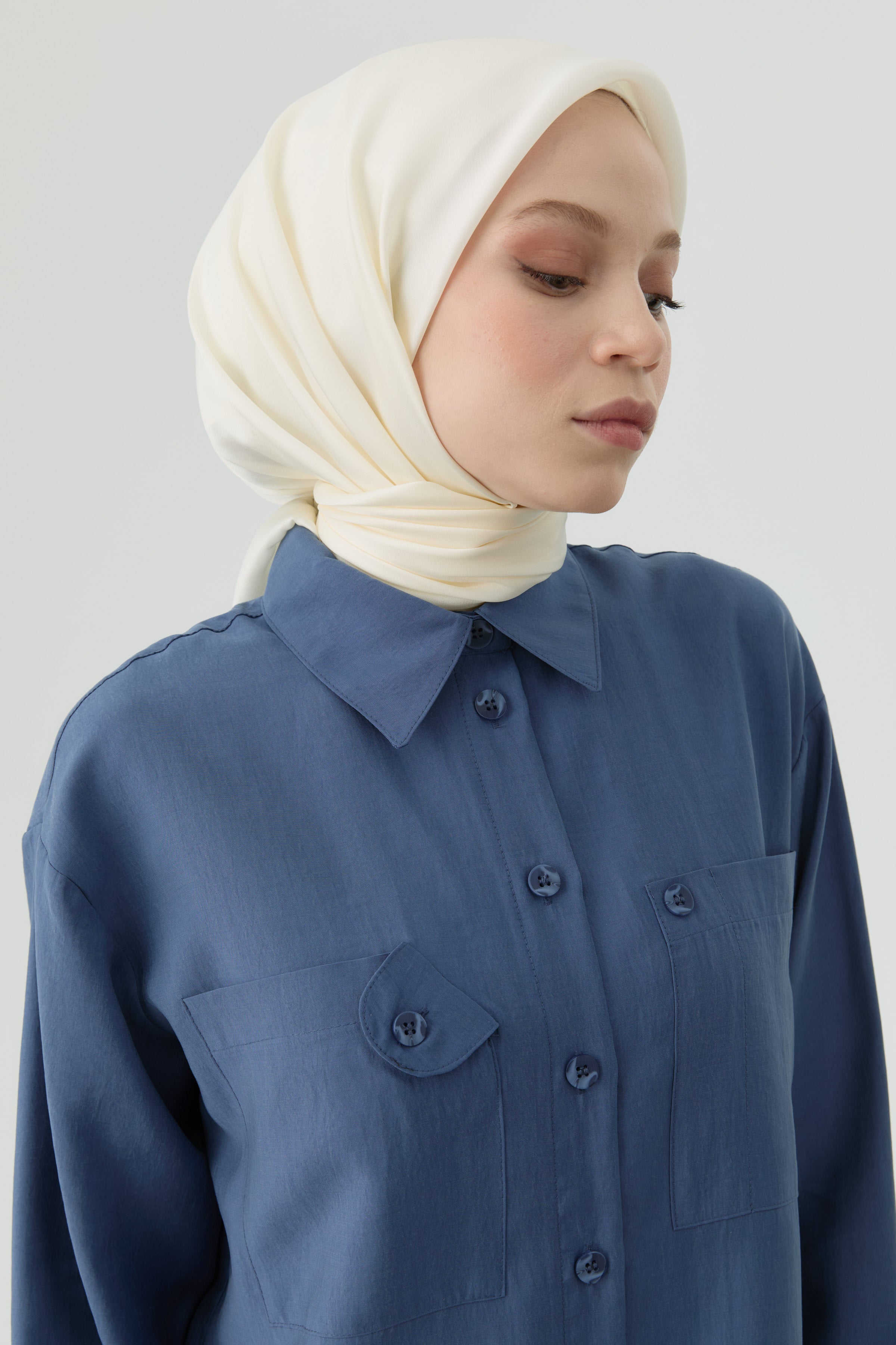 Düşük Kollu Cepli Tunik - İndigo TUGBA