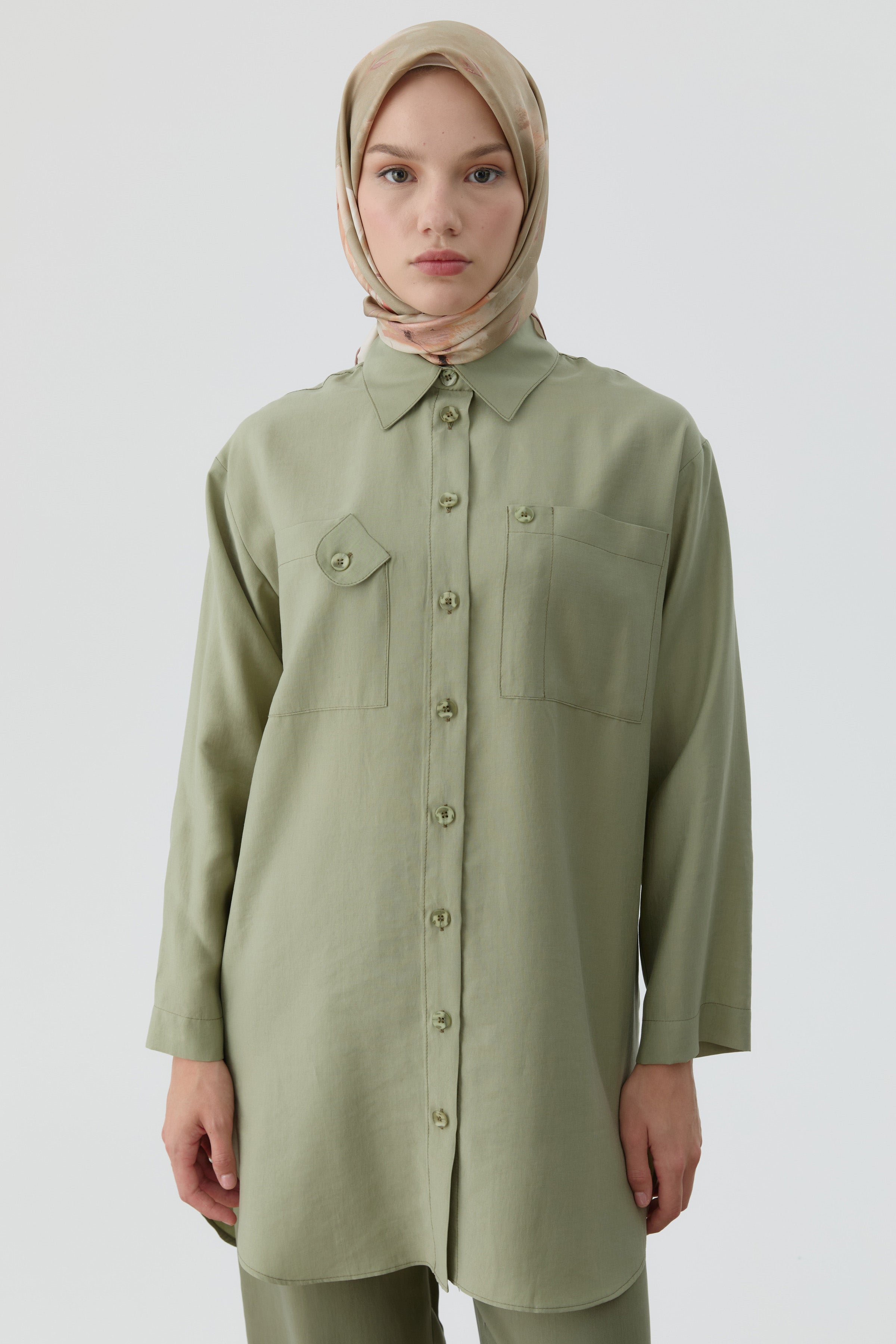 Düşük Kollu Cepli Tunik - Mint TUGBA