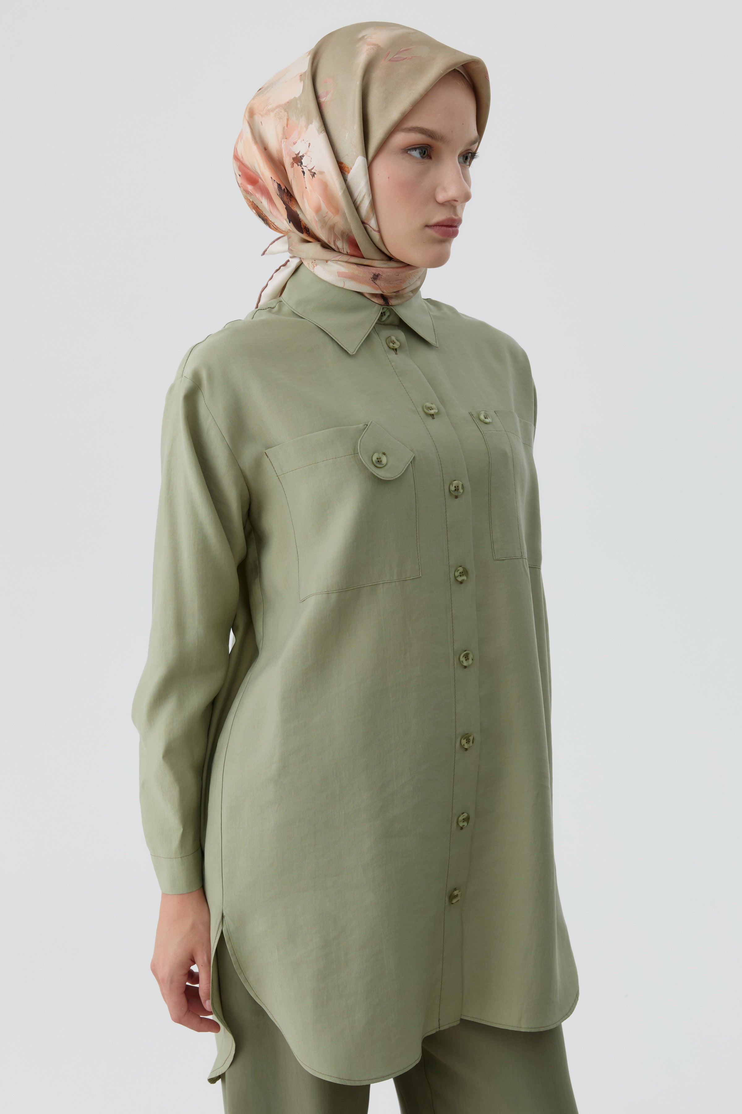 Düşük Kollu Cepli Tunik - Mint TUGBA