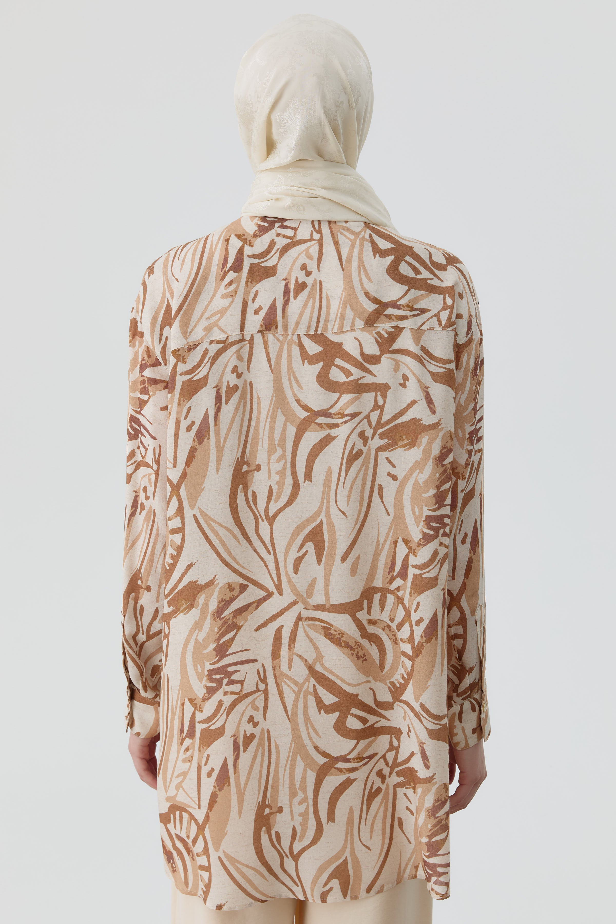 Düşük Kollu Desenli Tunik - Camel TUGBA