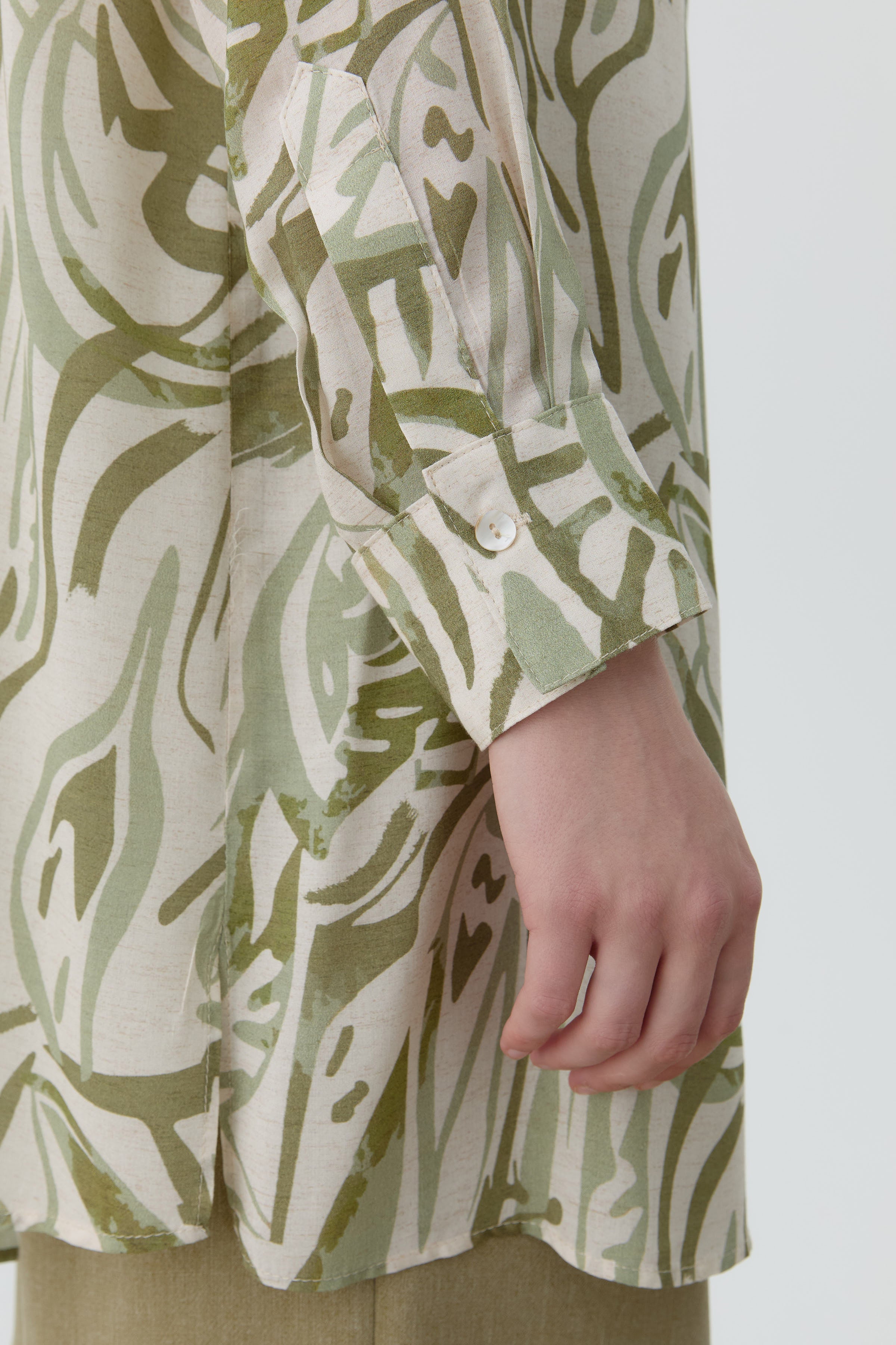 Düşük Kollu Desenli Tunik - Haki TUGBA