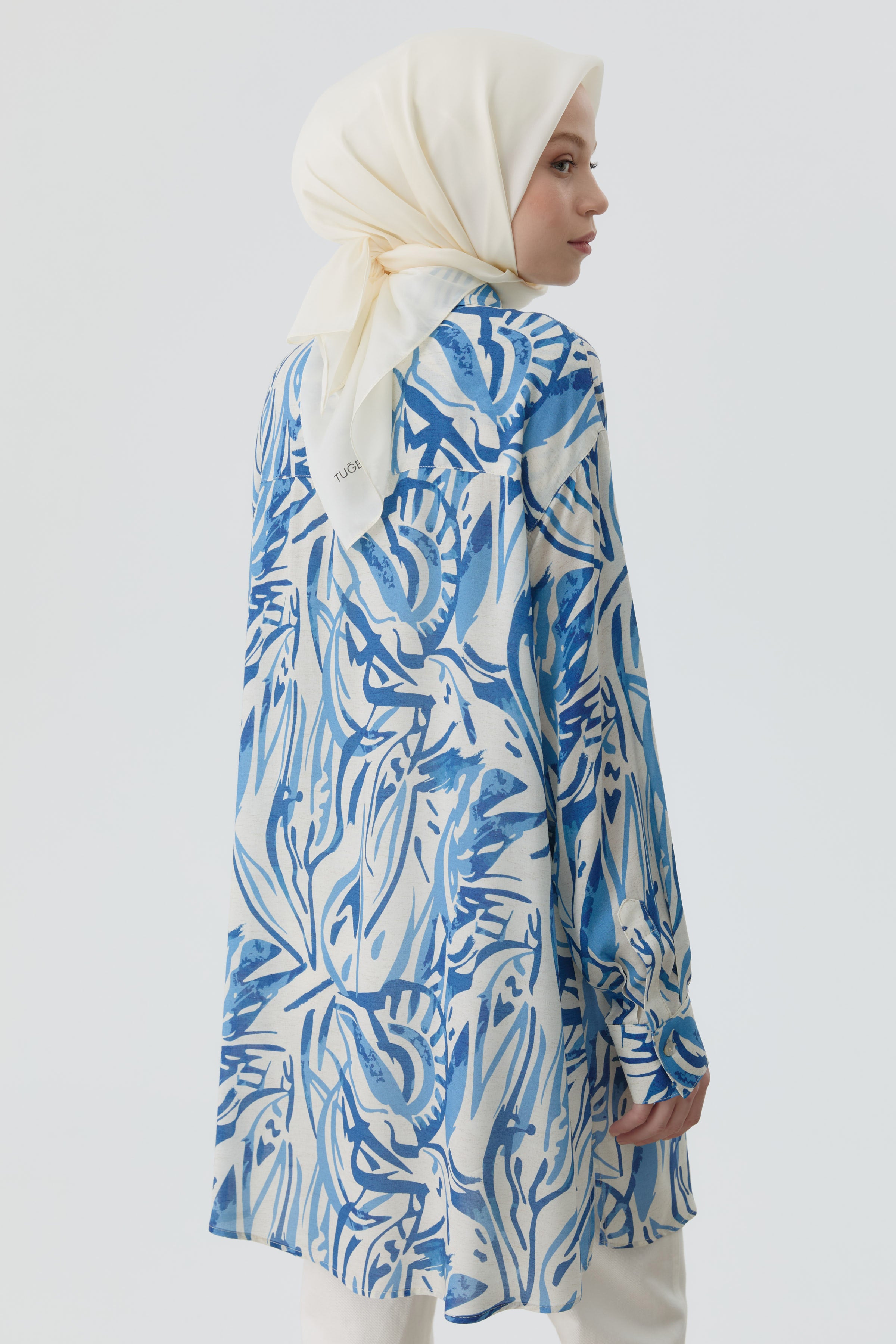 Düşük Kollu Desenli Tunik - İndigo TUGBA