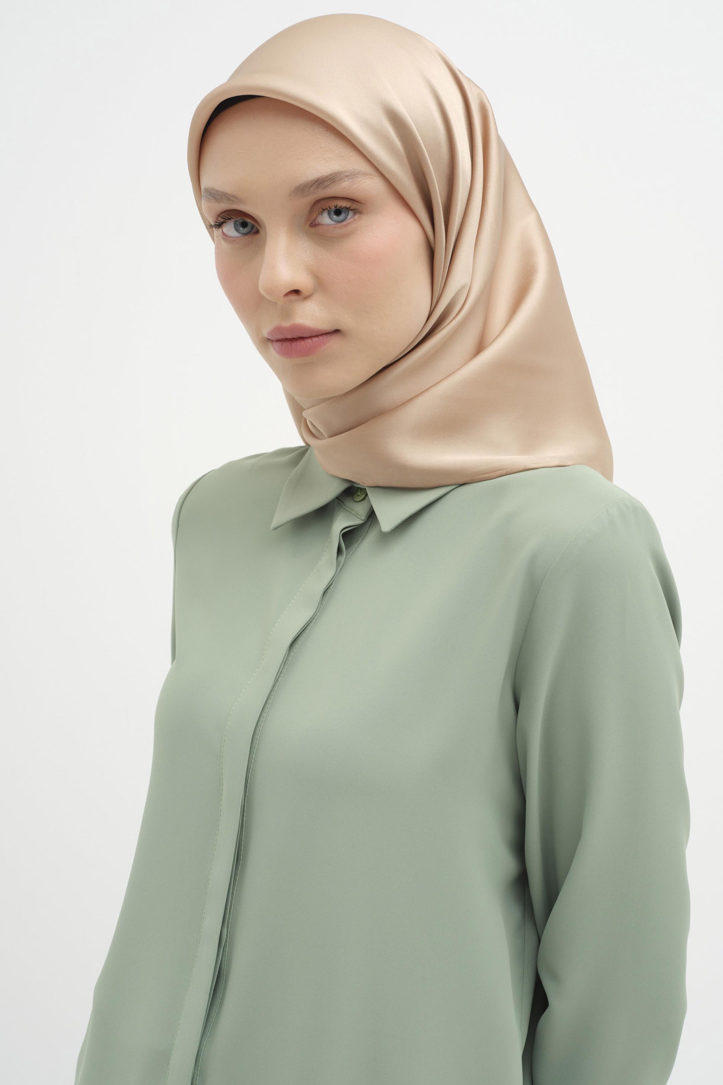 Düz Desen Sura İpek Eşarp - Bal TUGBA