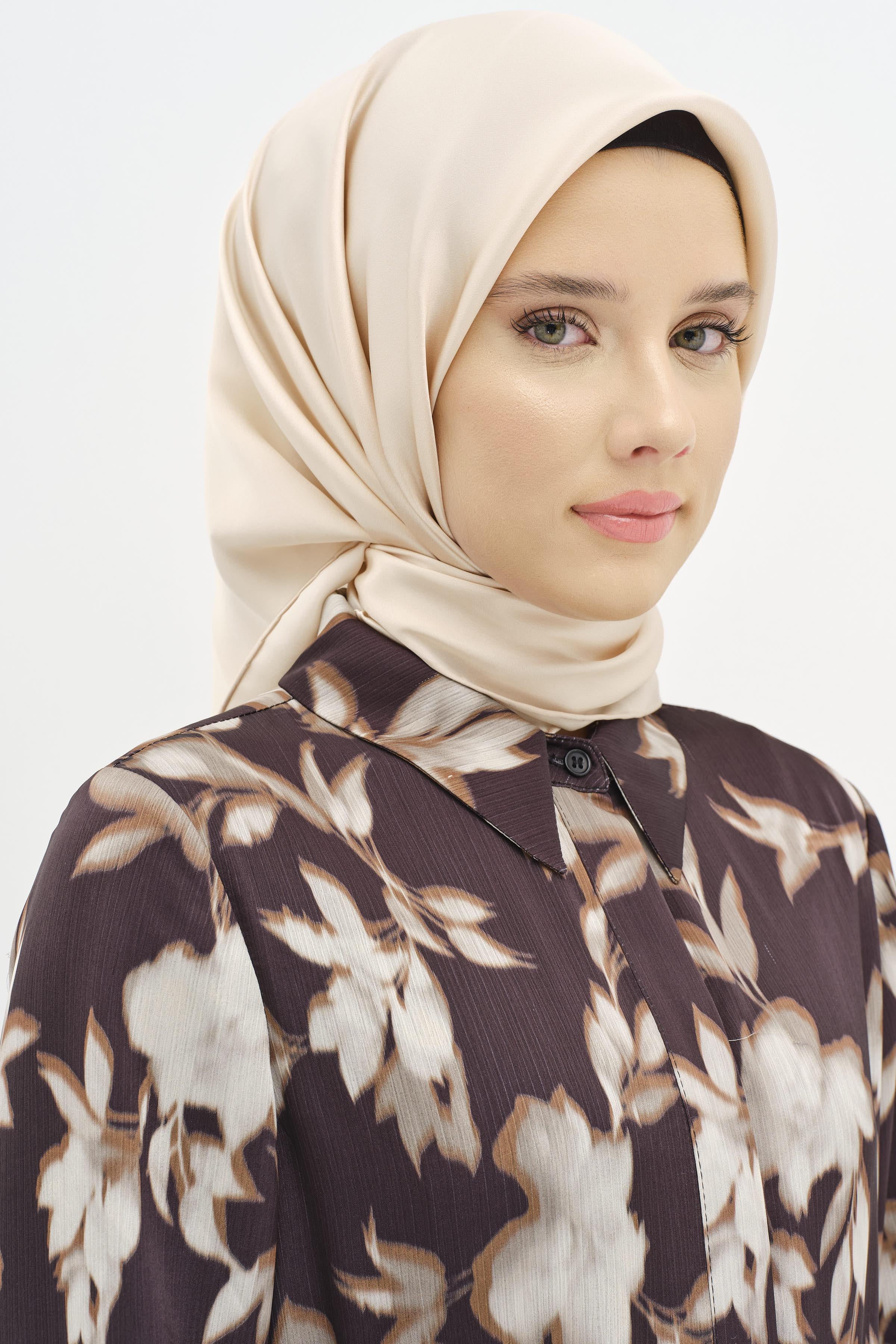 Düz Desen Sura İpek Eşarp - Bej TUGBA