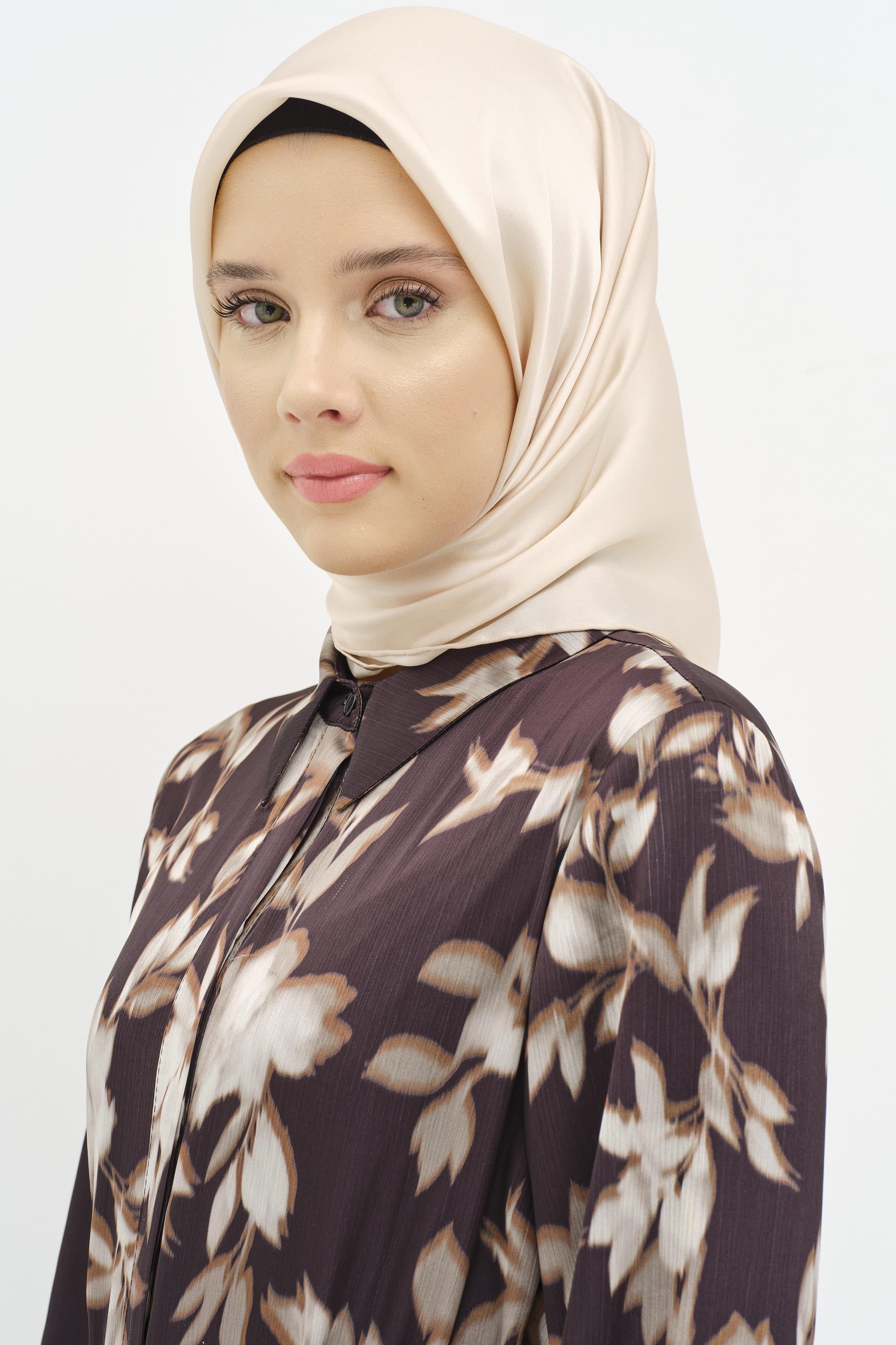 Düz Desen Sura İpek Eşarp - Bej TUGBA