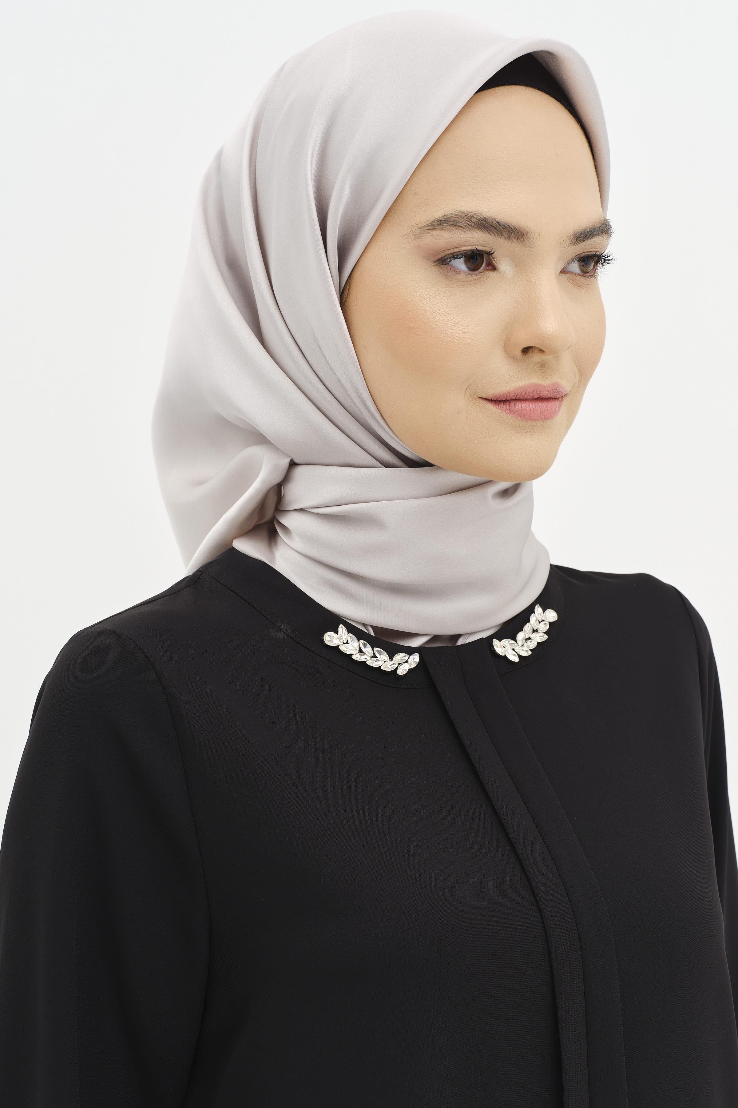 Düz Desen Sura İpek Eşarp - Gri TUGBA