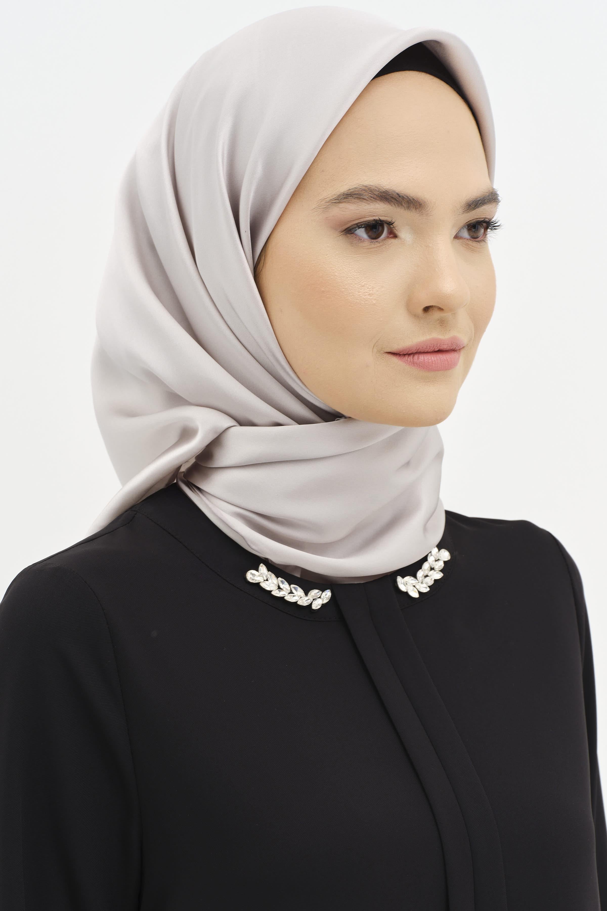 Düz Desen Sura İpek Eşarp - Gri TUGBA