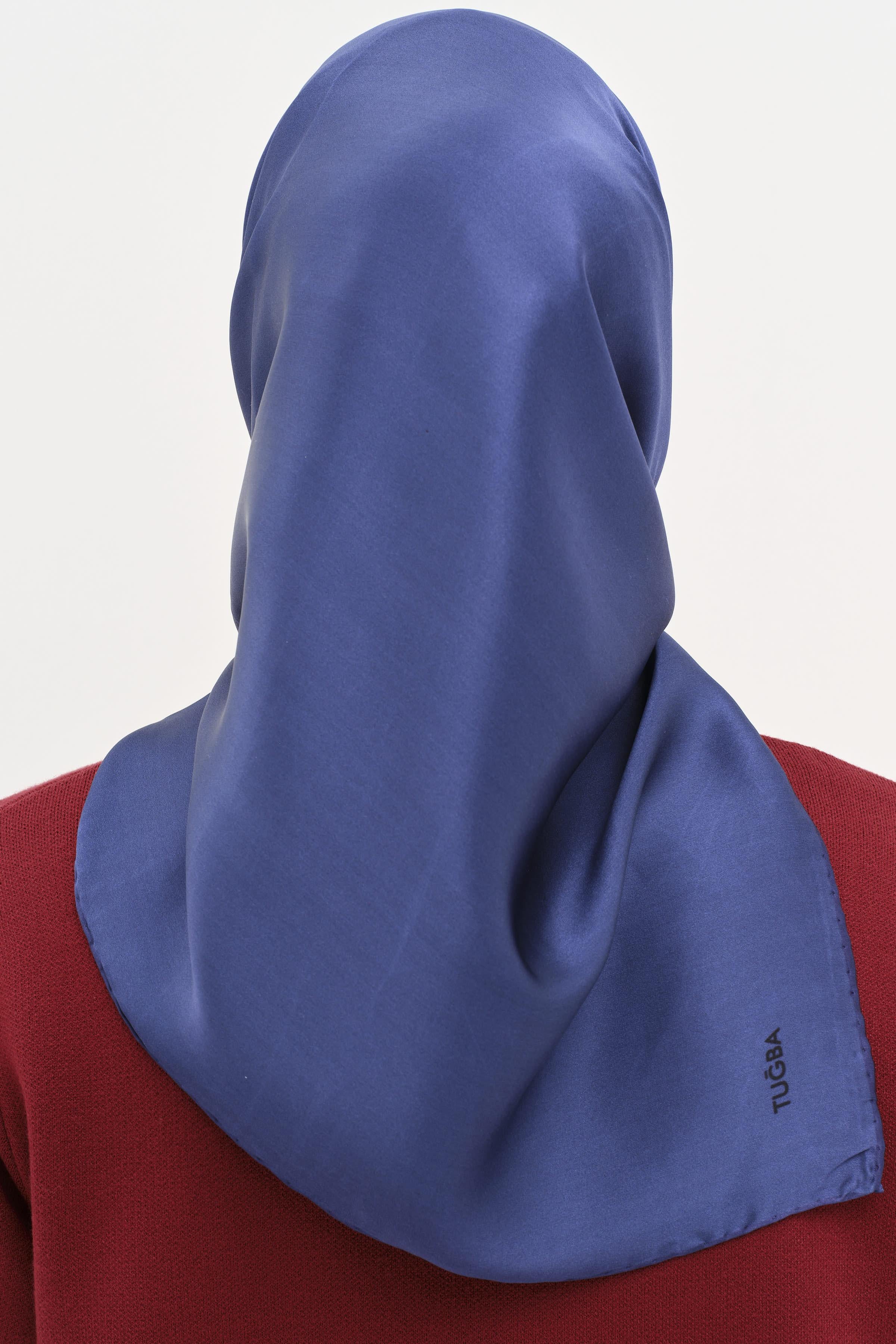 Düz Desen Sura İpek Eşarp - Lacivert TUGBA