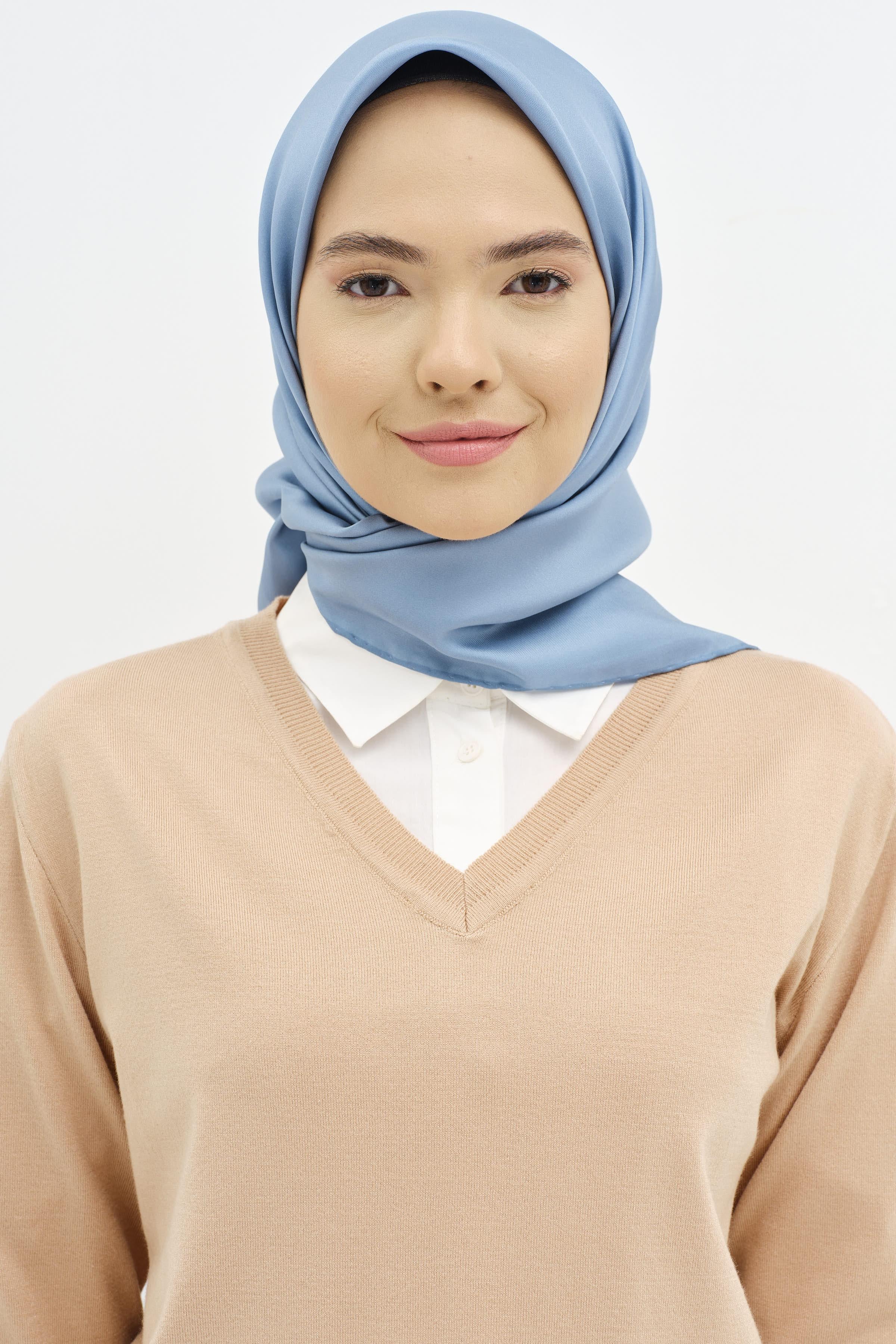 Düz Twill İpek Eşarp - Açık Mavi TUGBA