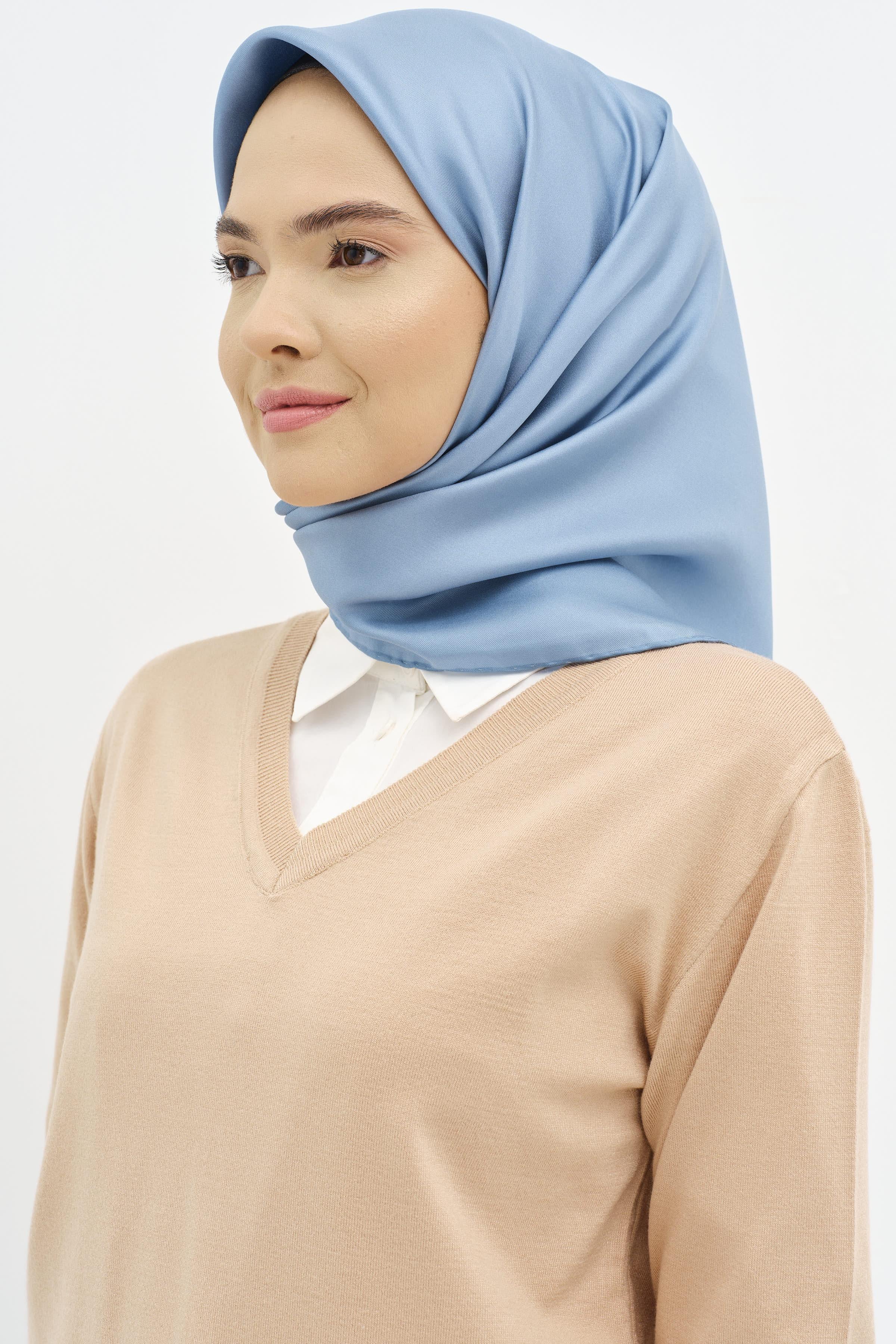 Düz Twill İpek Eşarp - Açık Mavi TUGBA