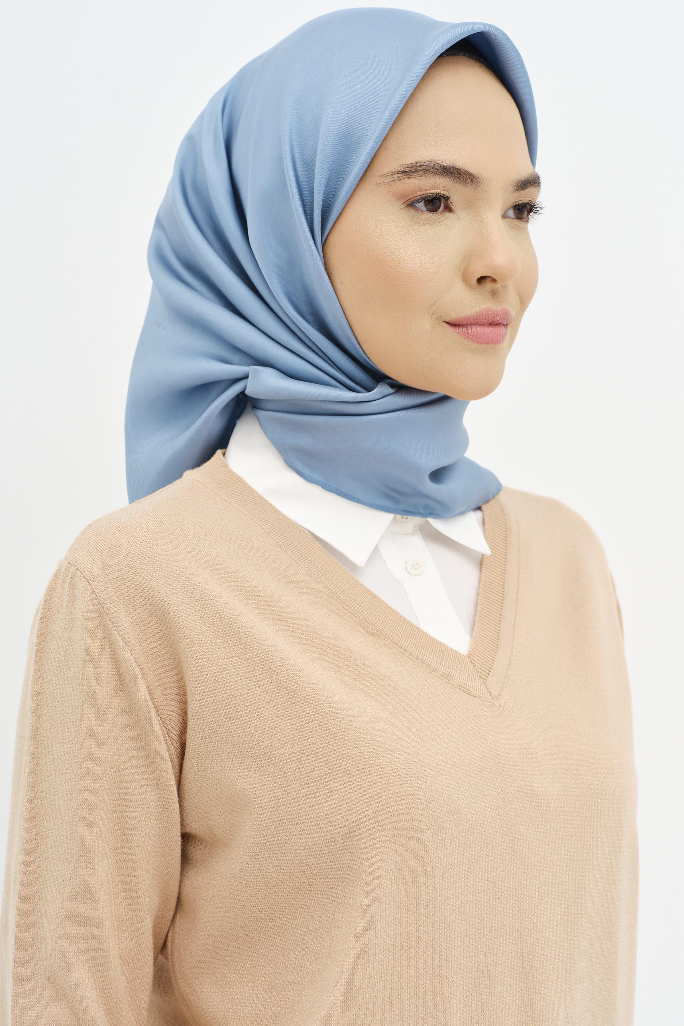 Düz Twill İpek Eşarp - Açık Mavi TUGBA