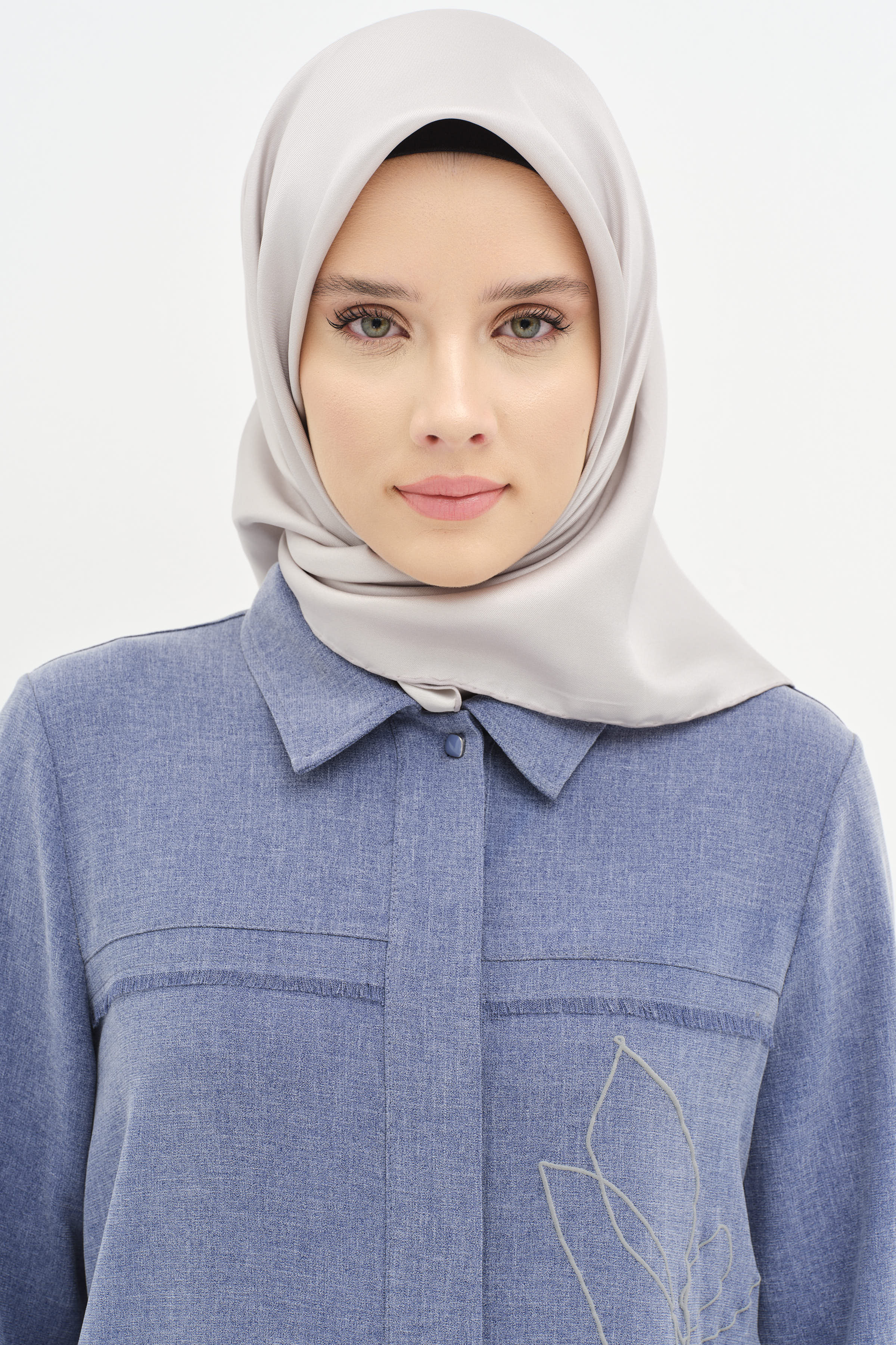 Düz Twill İpek Eşarp - Gri TUGBA