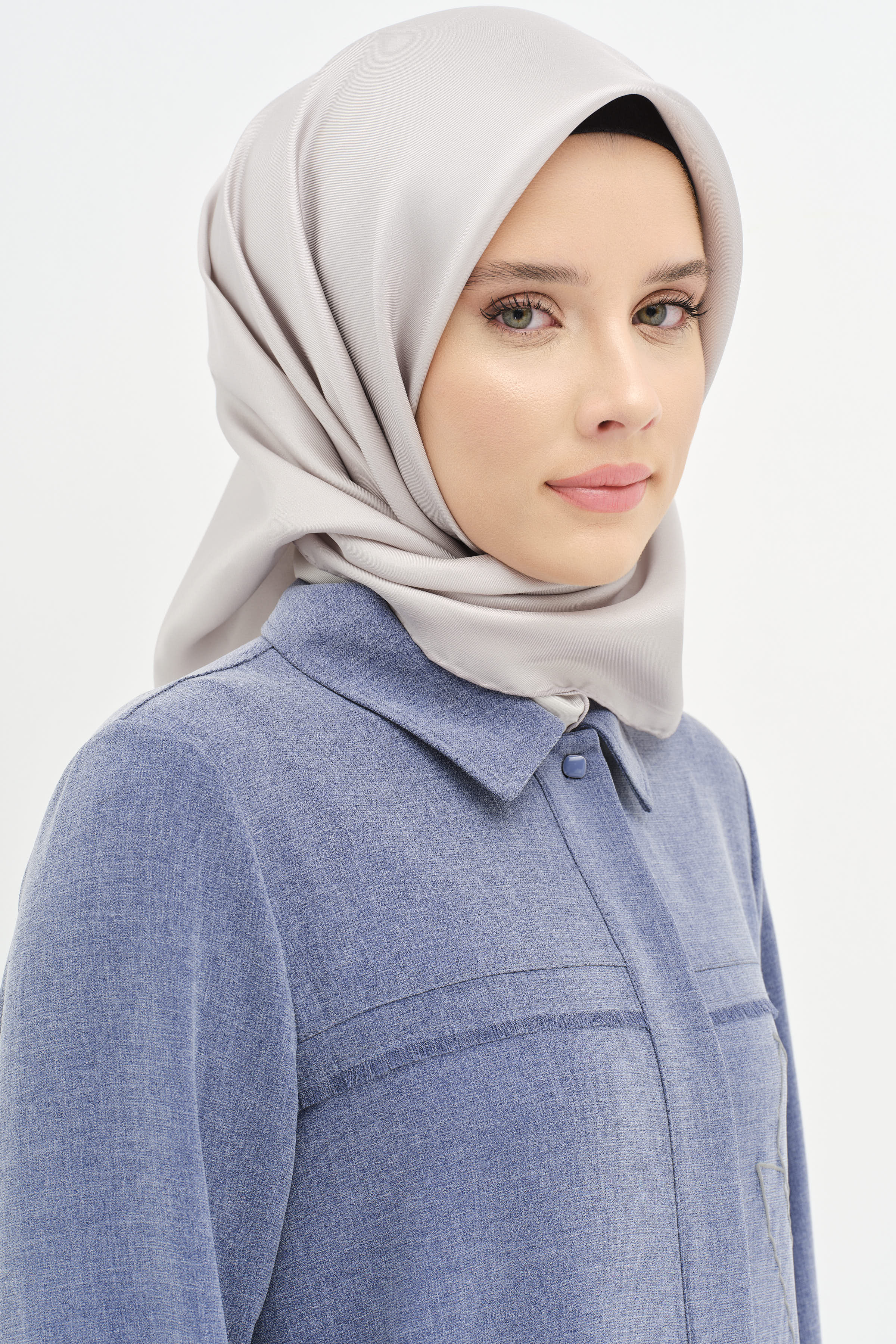 Düz Twill İpek Eşarp - Gri TUGBA