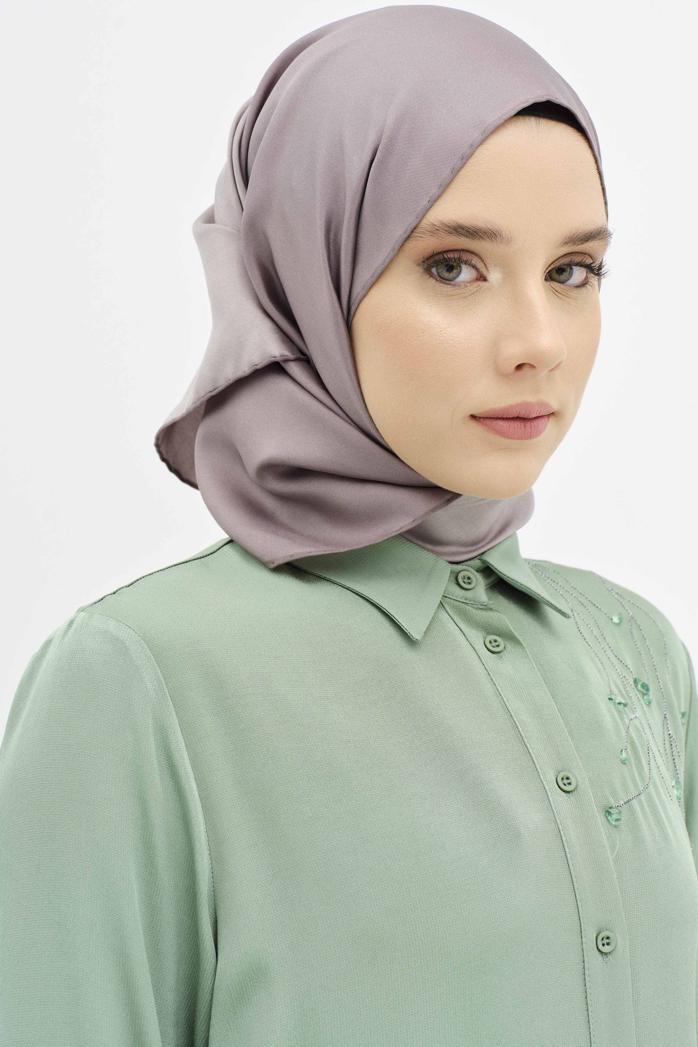 Düz Twill İpek Eşarp - Koyu Gri TUGBA