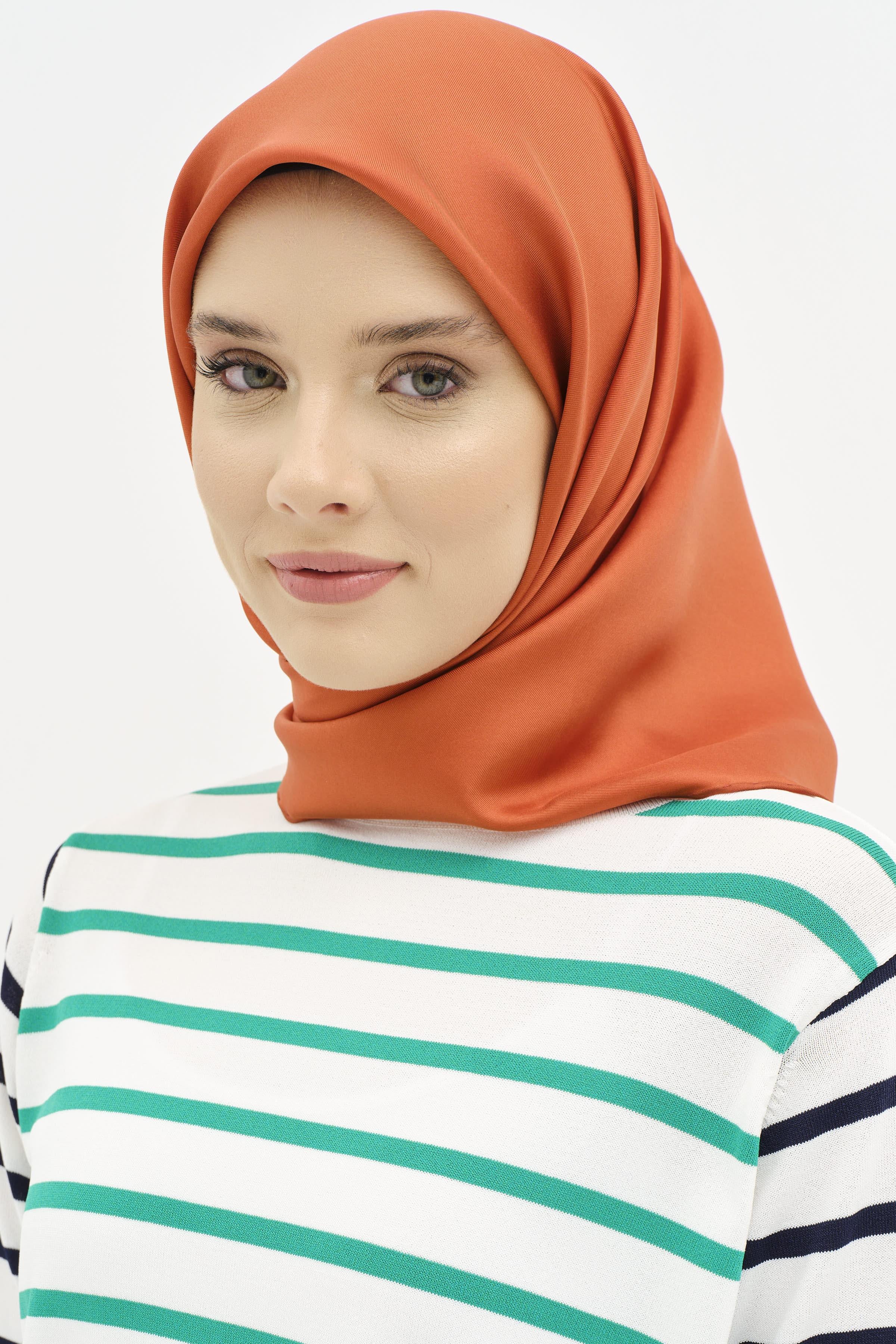 Düz Twill İpek Eşarp - Oranj TUGBA