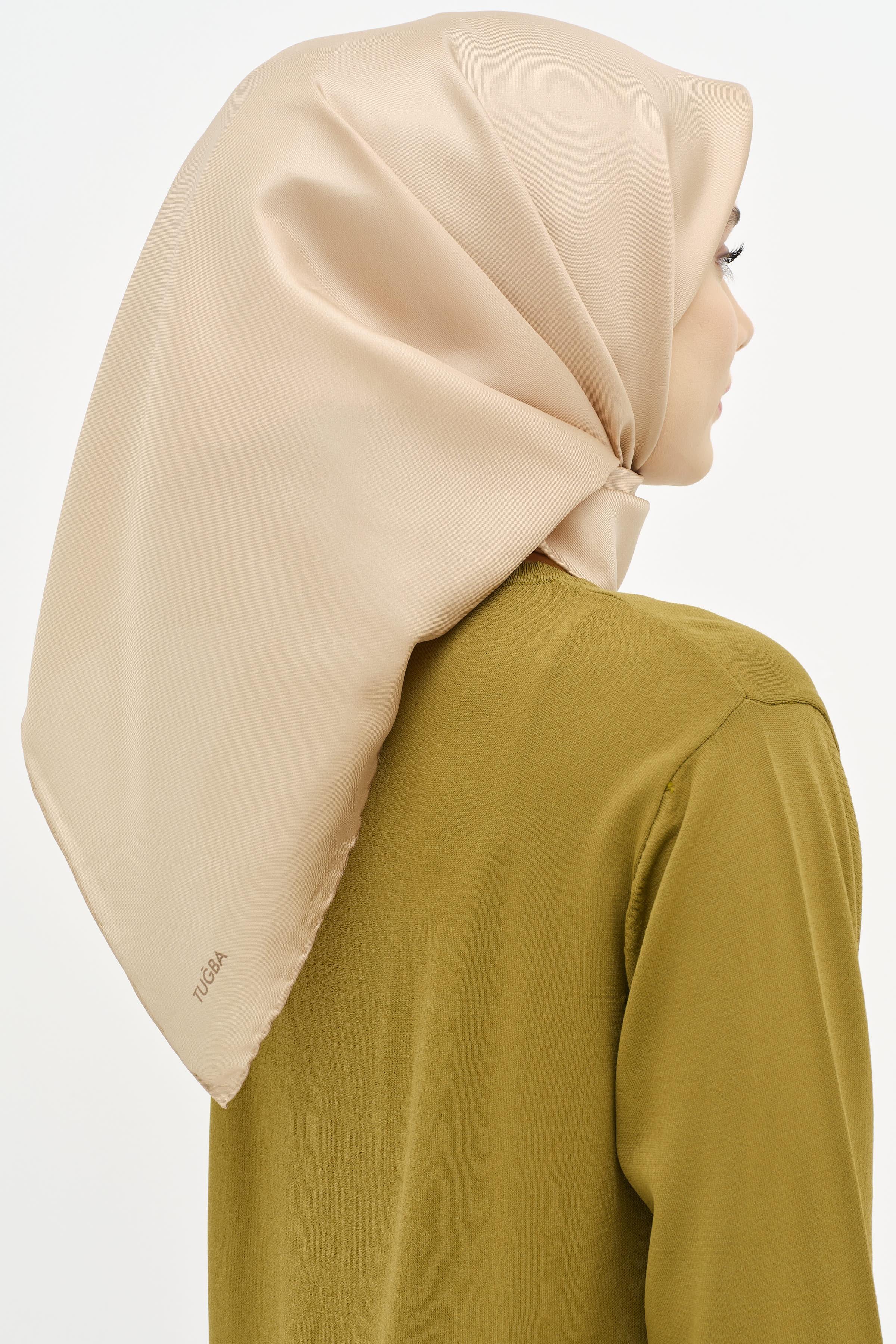 Düz Twill İpek Eşarp - Vizon TUGBA