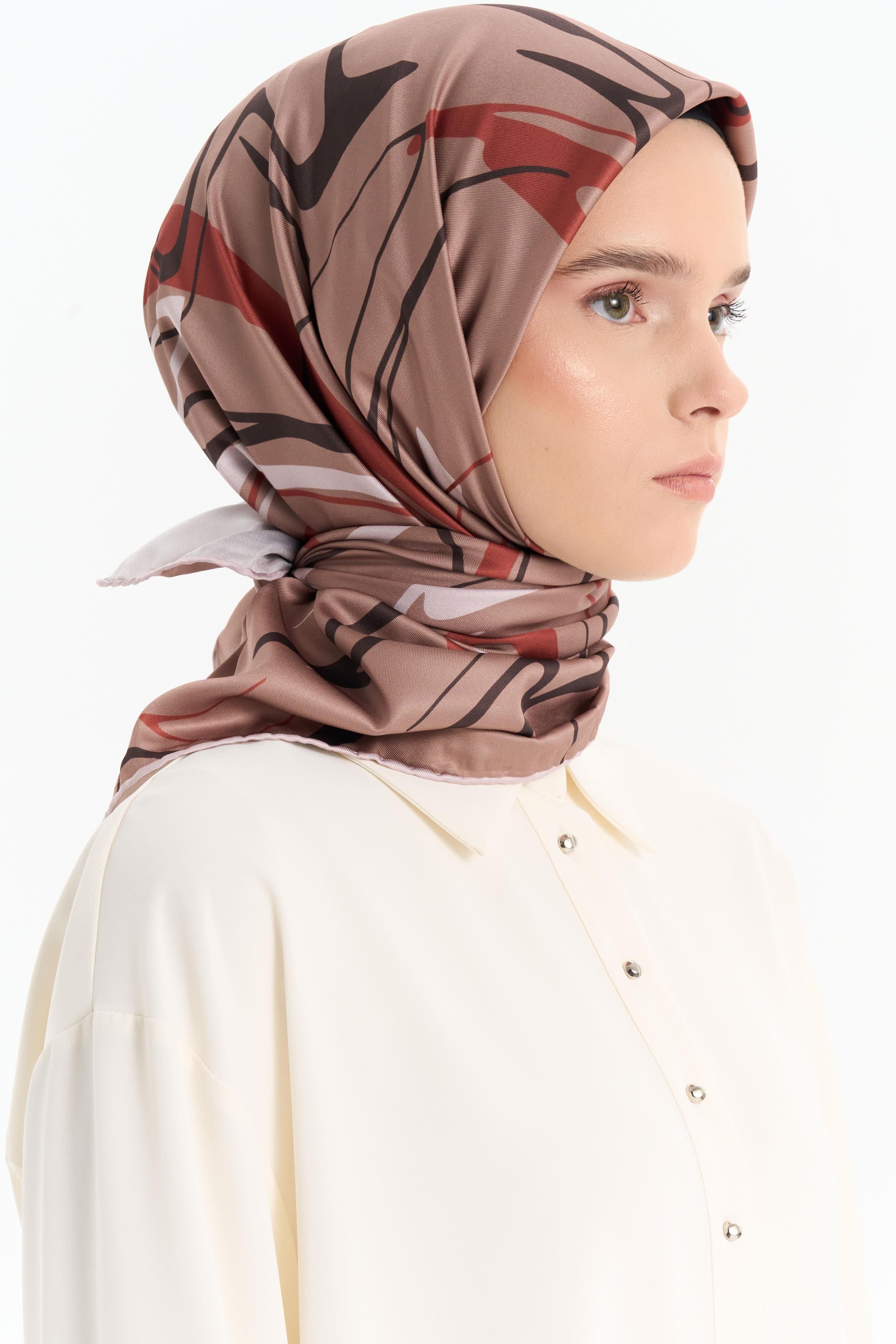 Ebru Desenli Stil Eşarp - Açık Kahve TUGBA