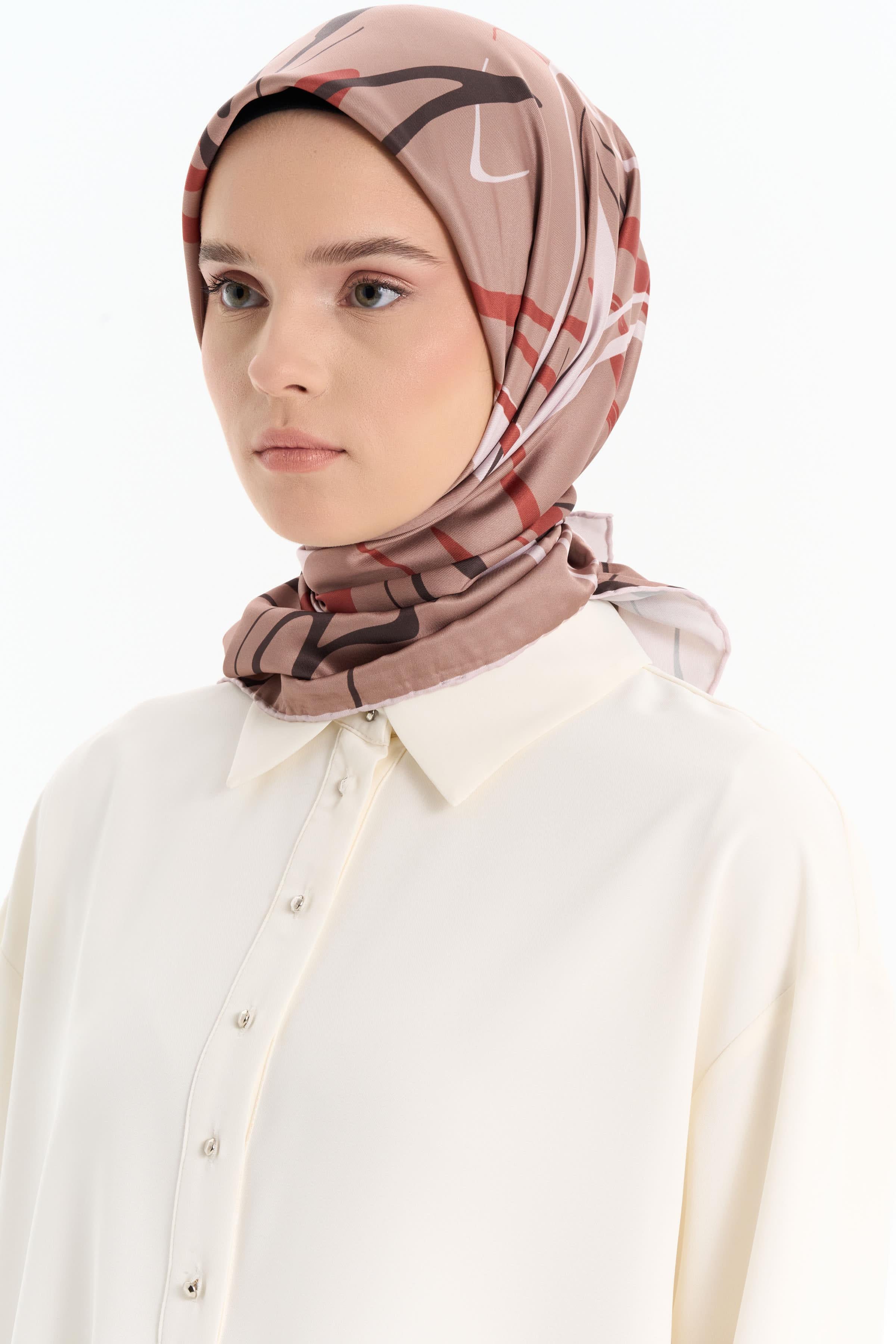 Ebru Desenli Stil Eşarp - Açık Kahve TUGBA