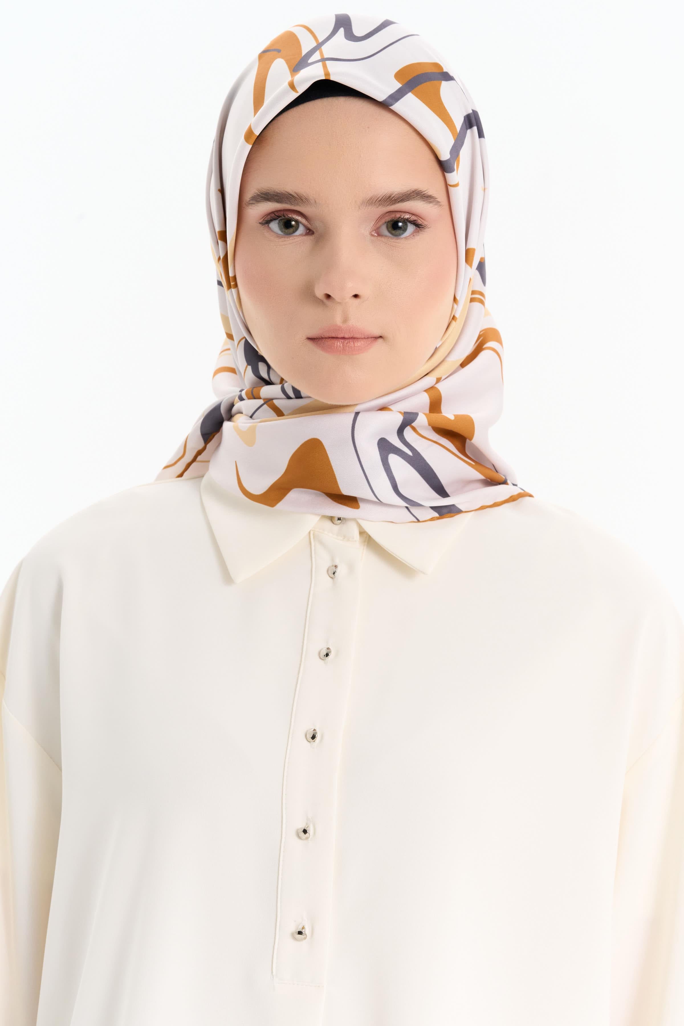 Ebru Desenli Stil Eşarp - Hardal TUGBA