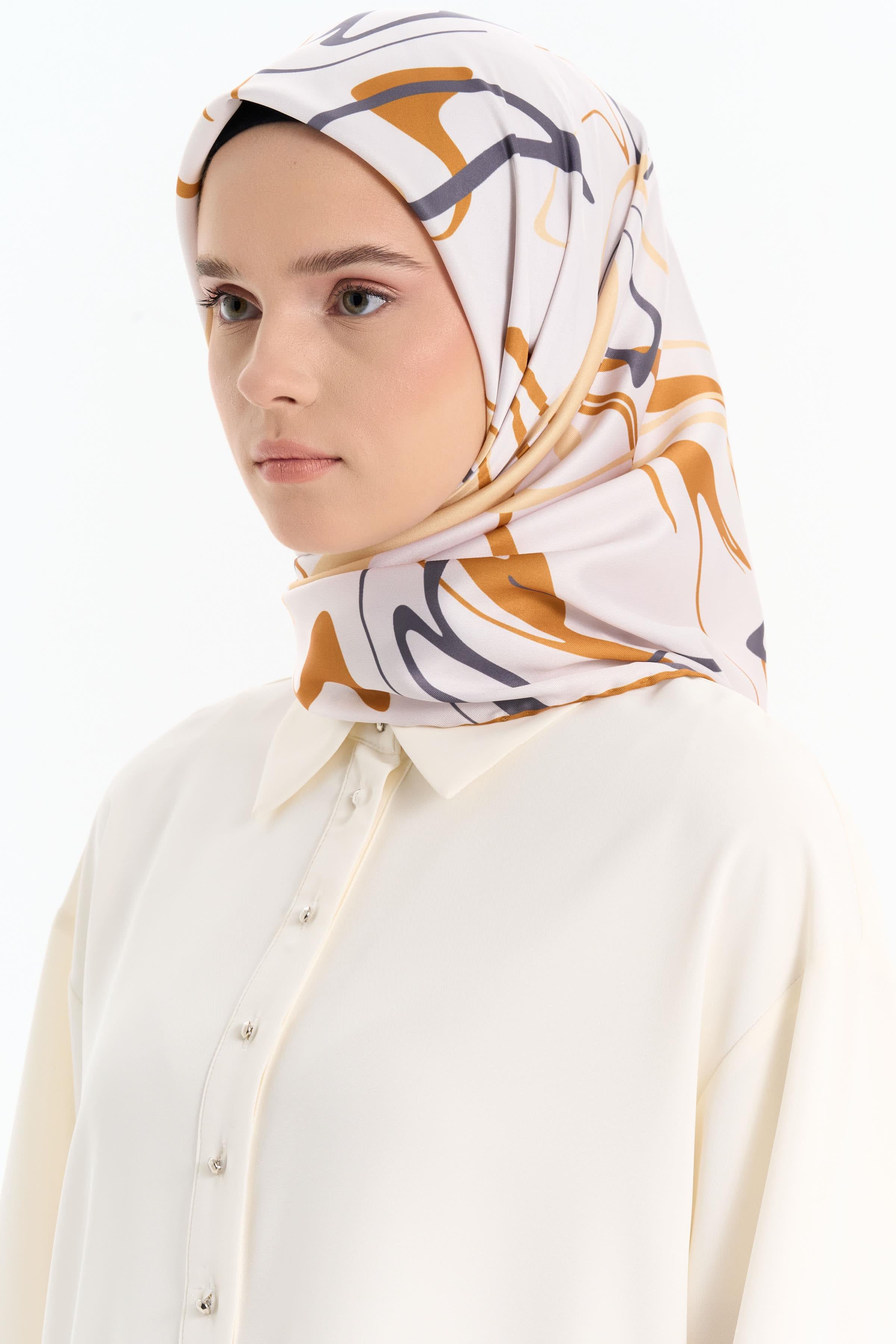 Ebru Desenli Stil Eşarp - Hardal TUGBA