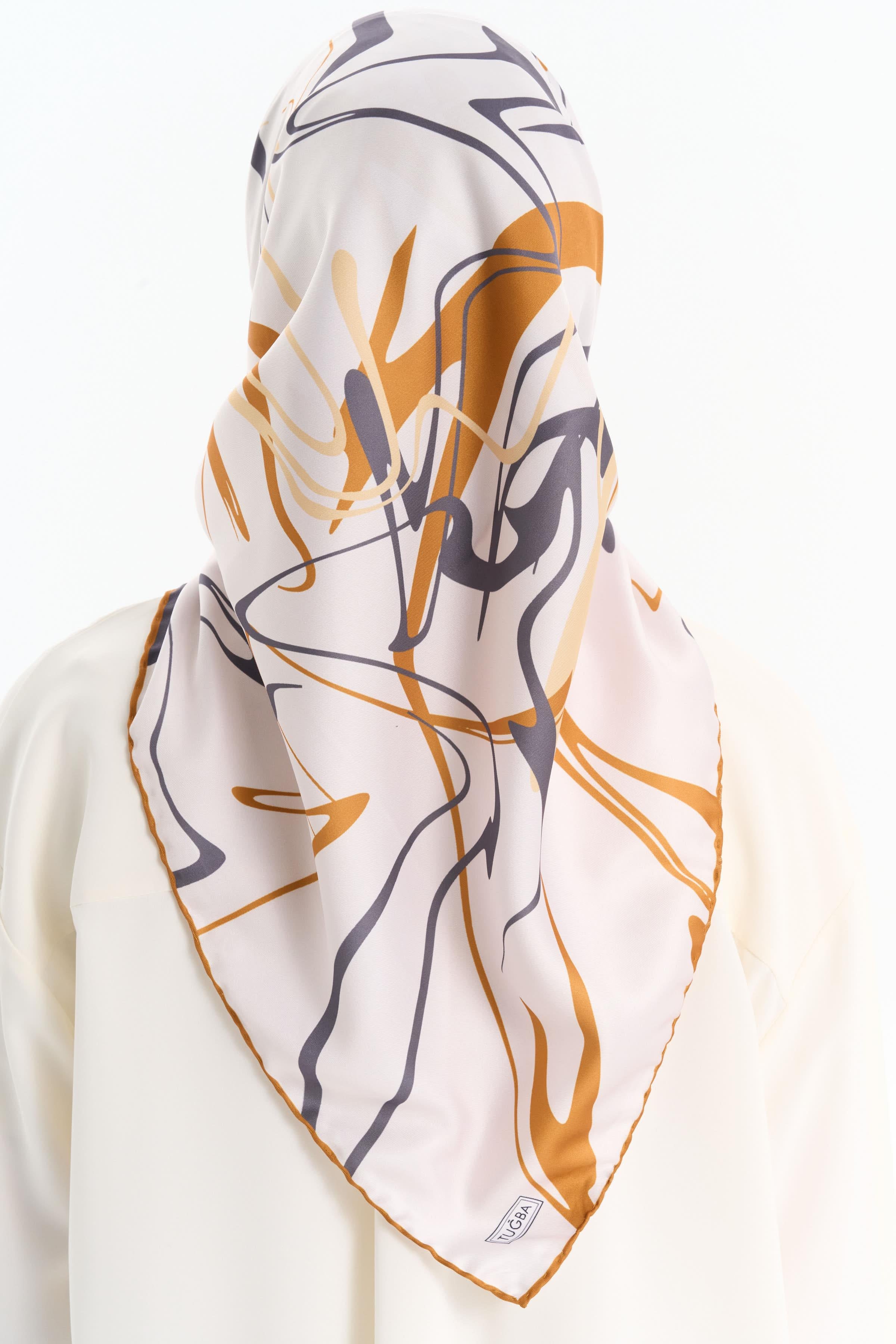 Ebru Desenli Stil Eşarp - Hardal TUGBA