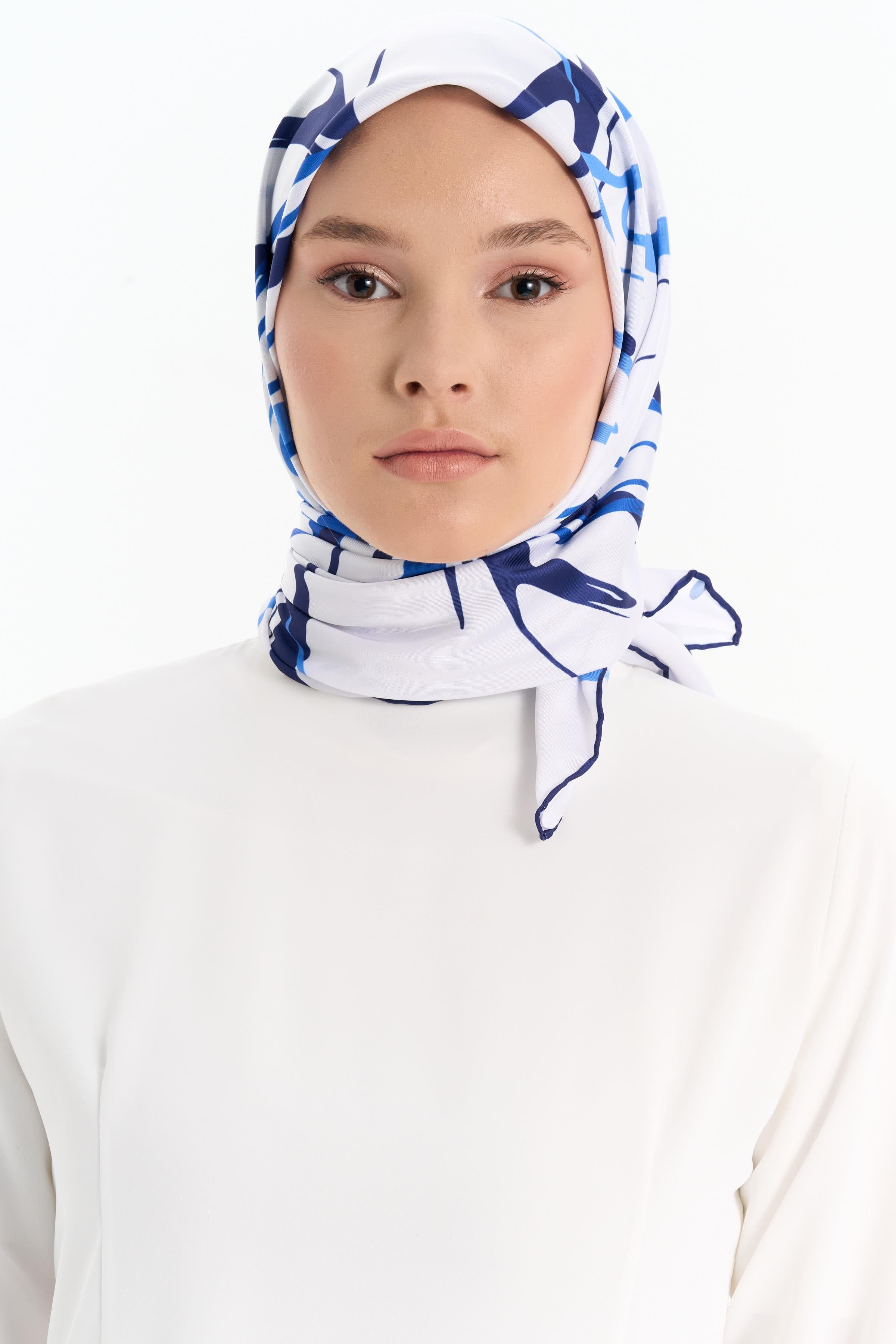 Ebru Desenli Stil Eşarp - İndigo TUGBA