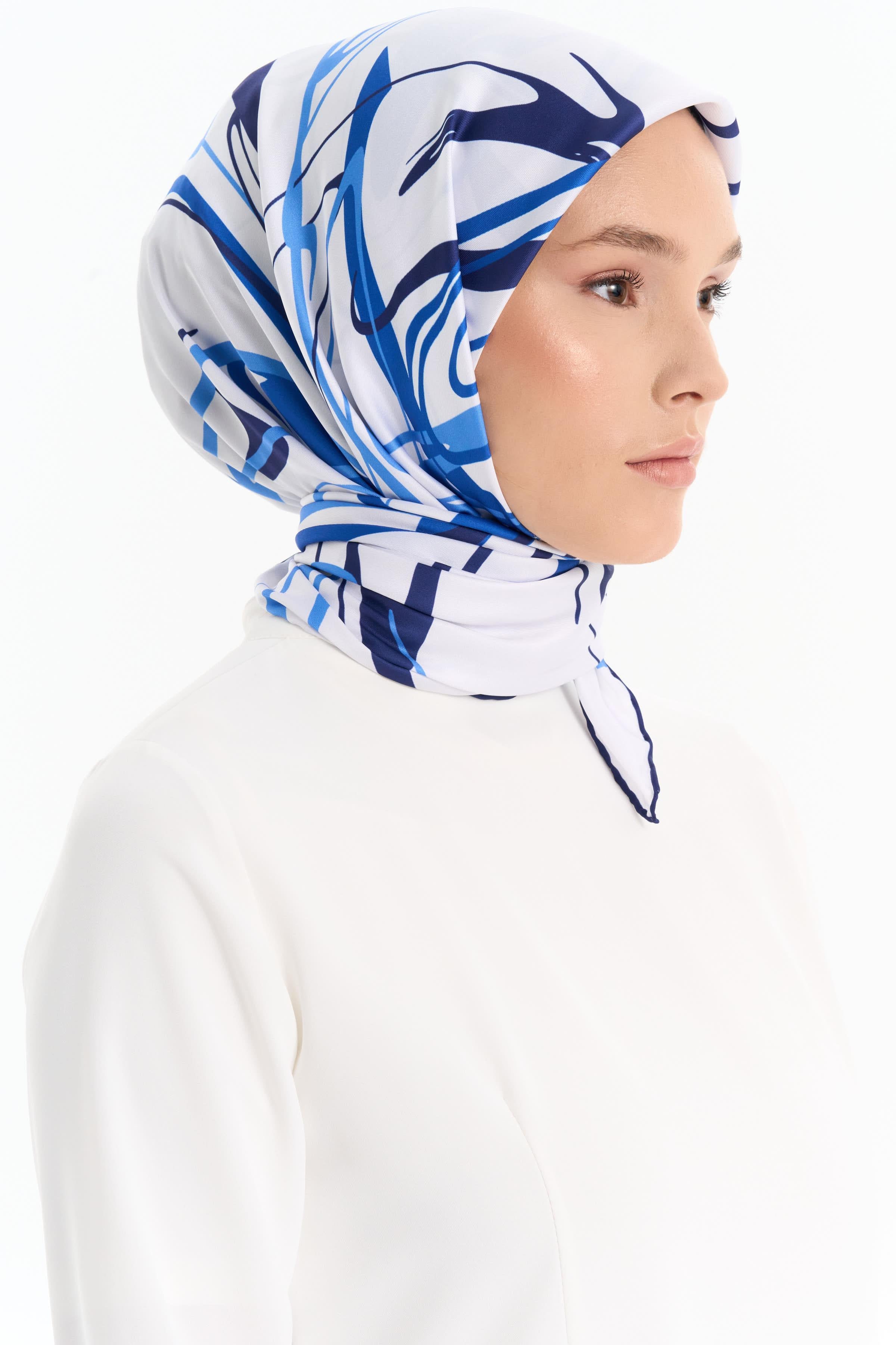 Ebru Desenli Stil Eşarp - İndigo TUGBA