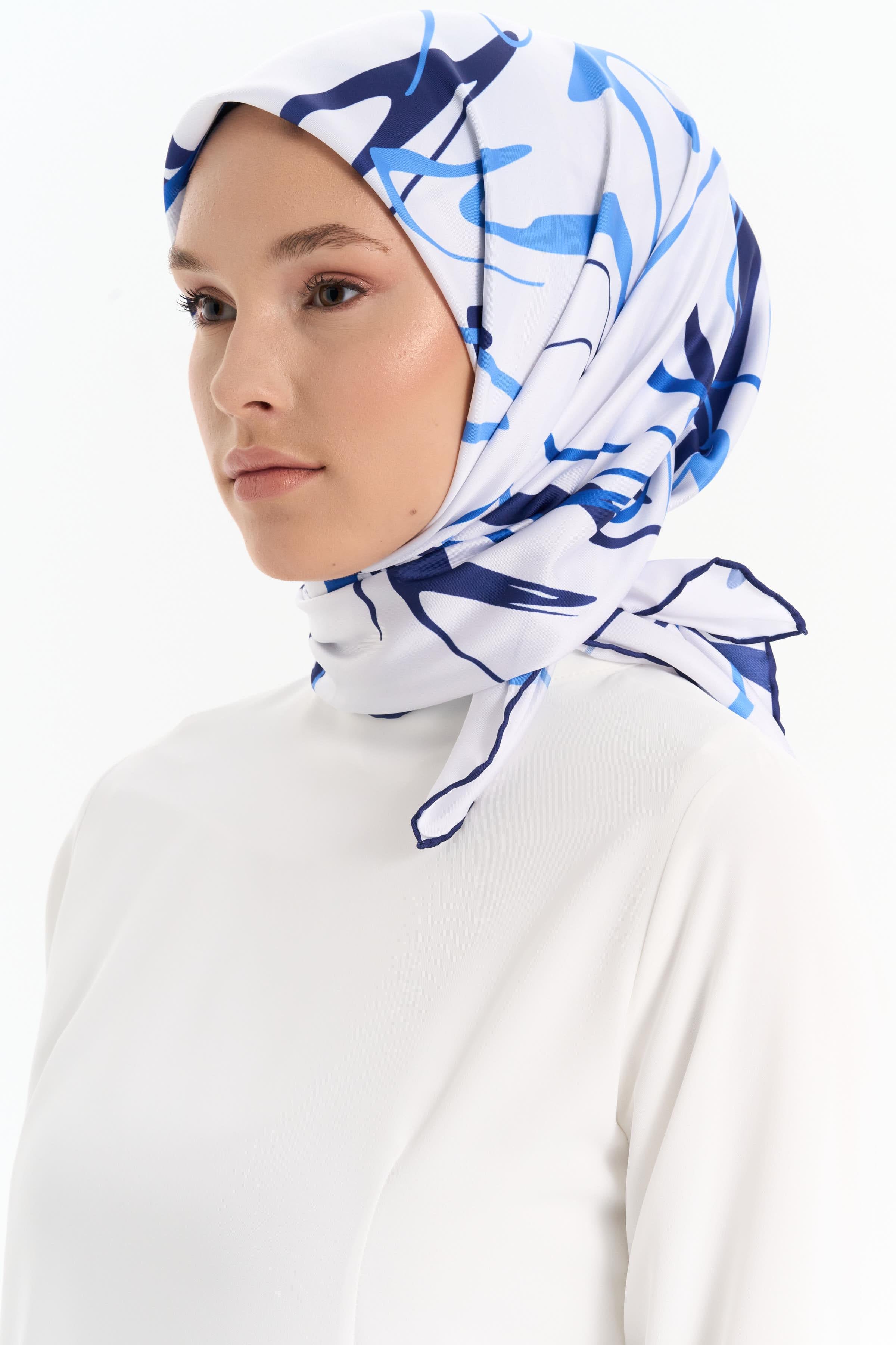 Ebru Desenli Stil Eşarp - İndigo TUGBA