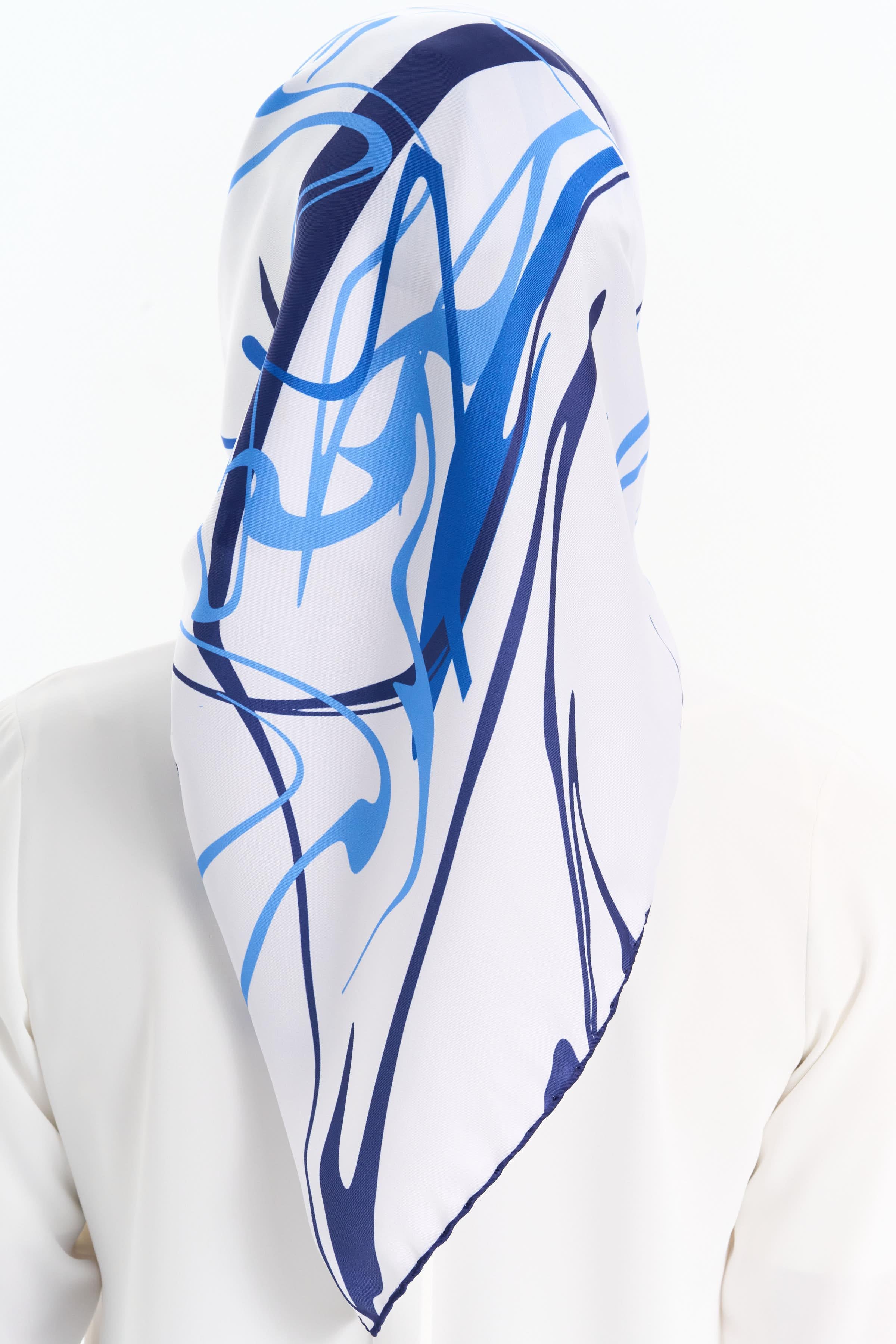 Ebru Desenli Stil Eşarp - İndigo TUGBA